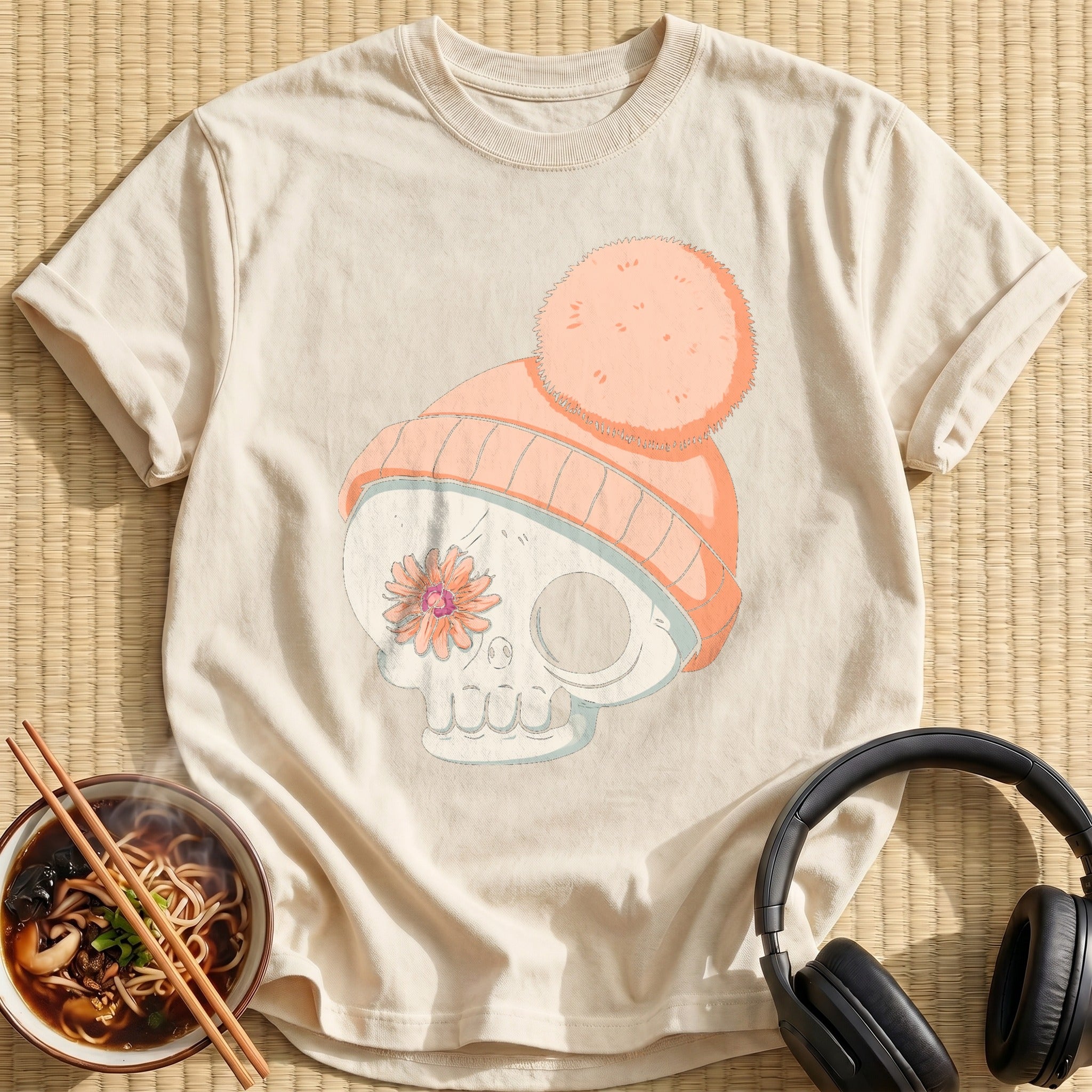 Peach Beanie Flower Skull