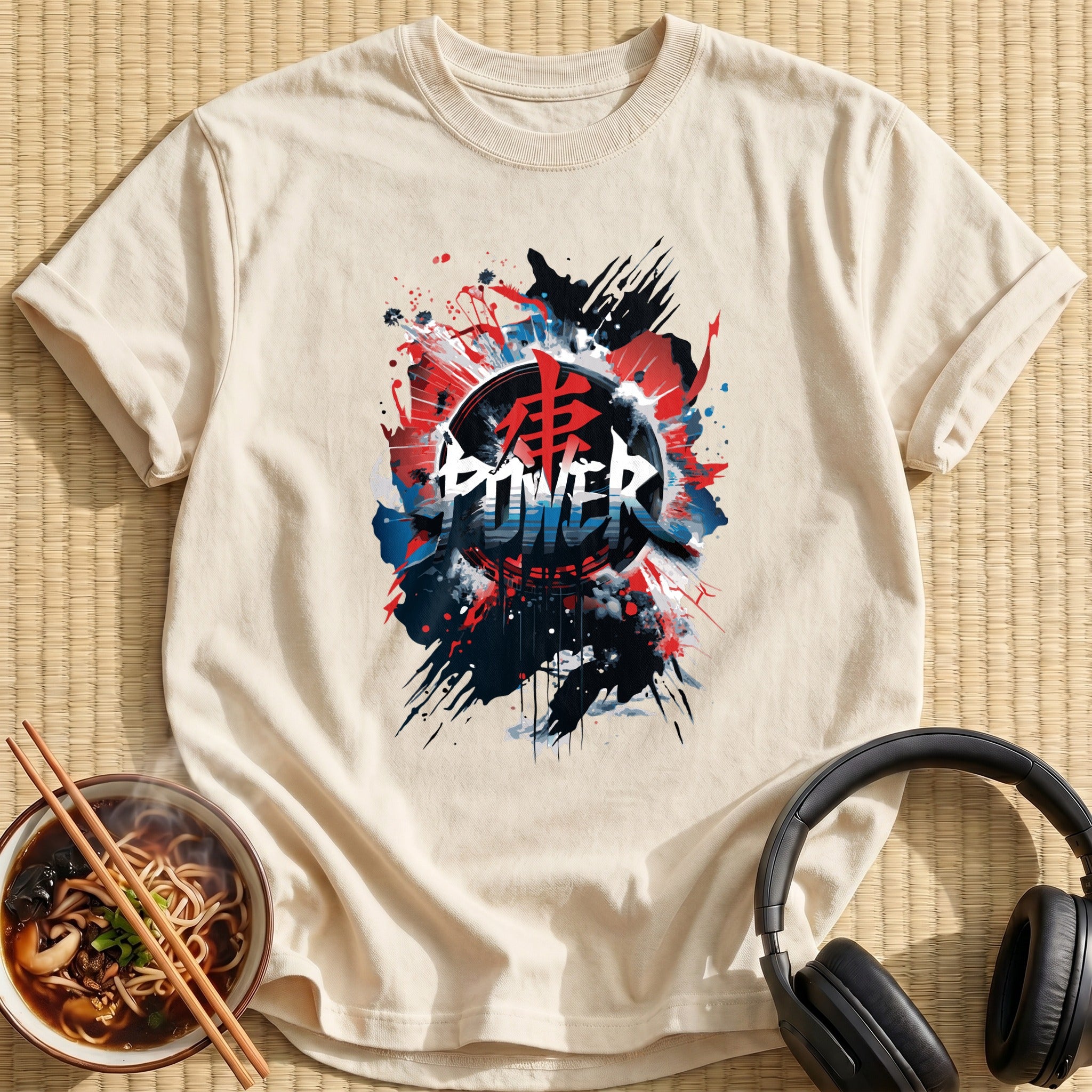 Power Kanji Ink Splatter Graffiti - Natural