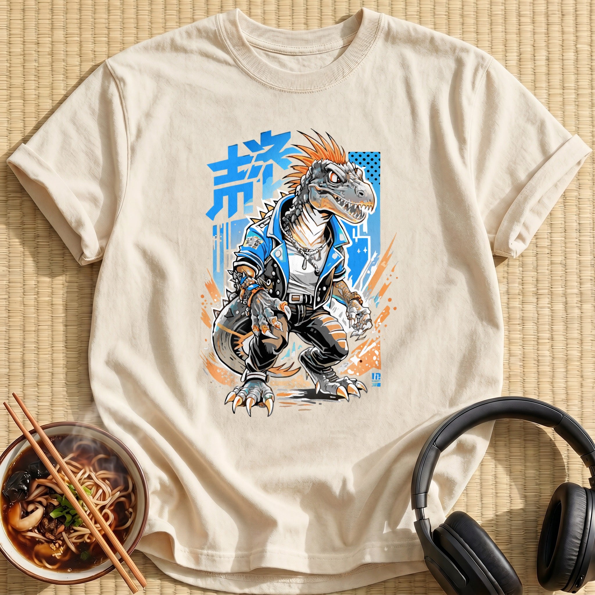 Punk Raptor Dinosaur Leather Jacket - Natural
