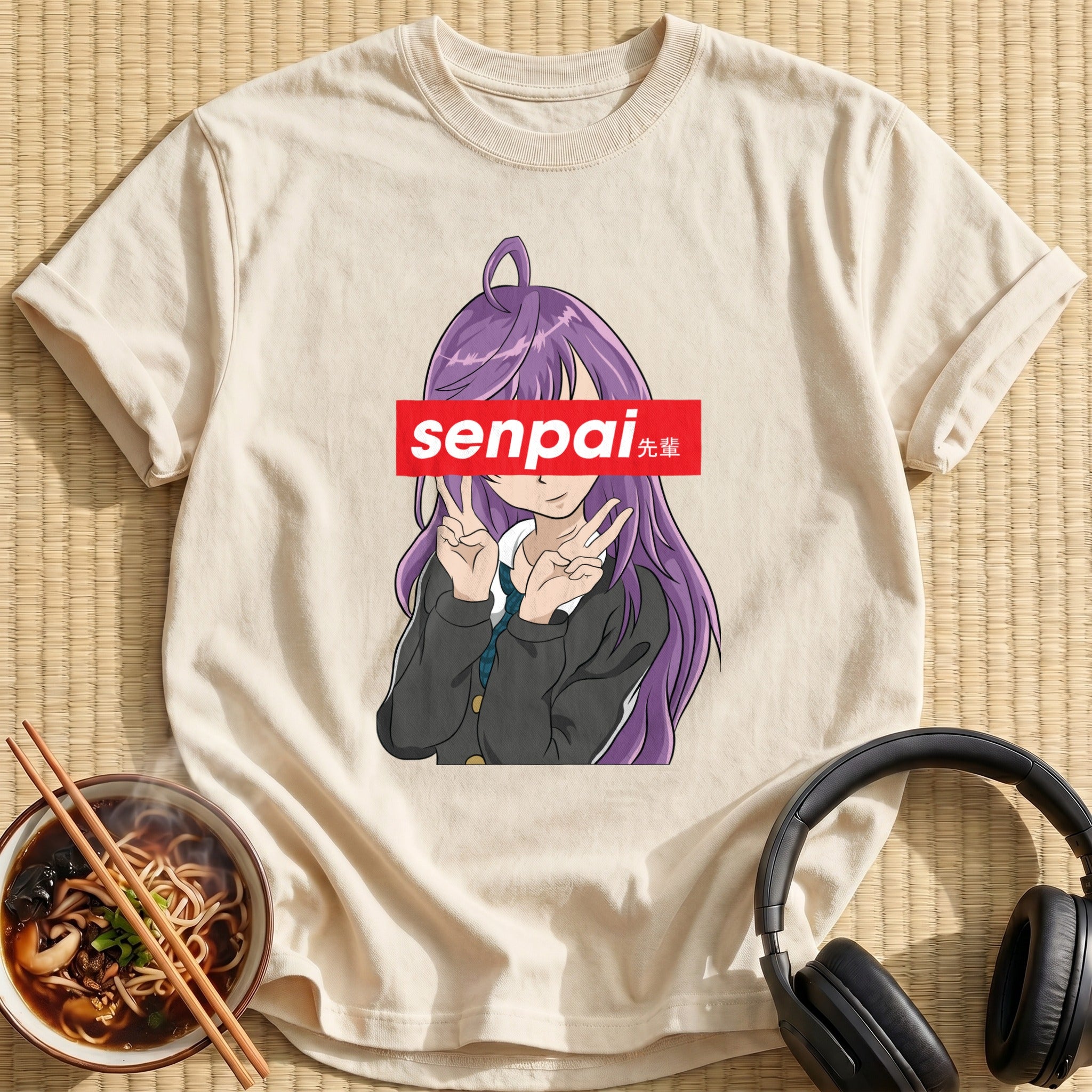 Purple Haired Senpai Peace Sign Girl - Natural