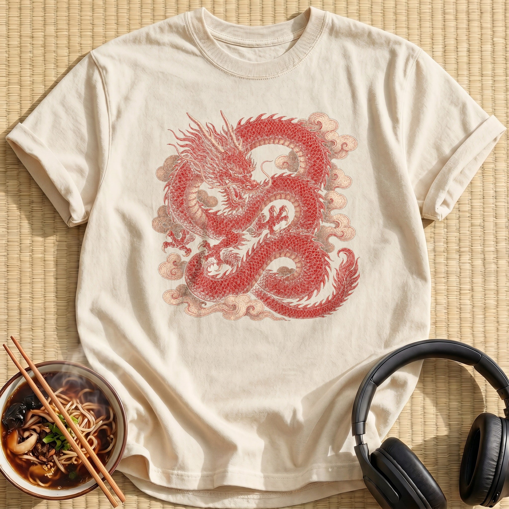 Red Chinese Dragon Cloud Swirls