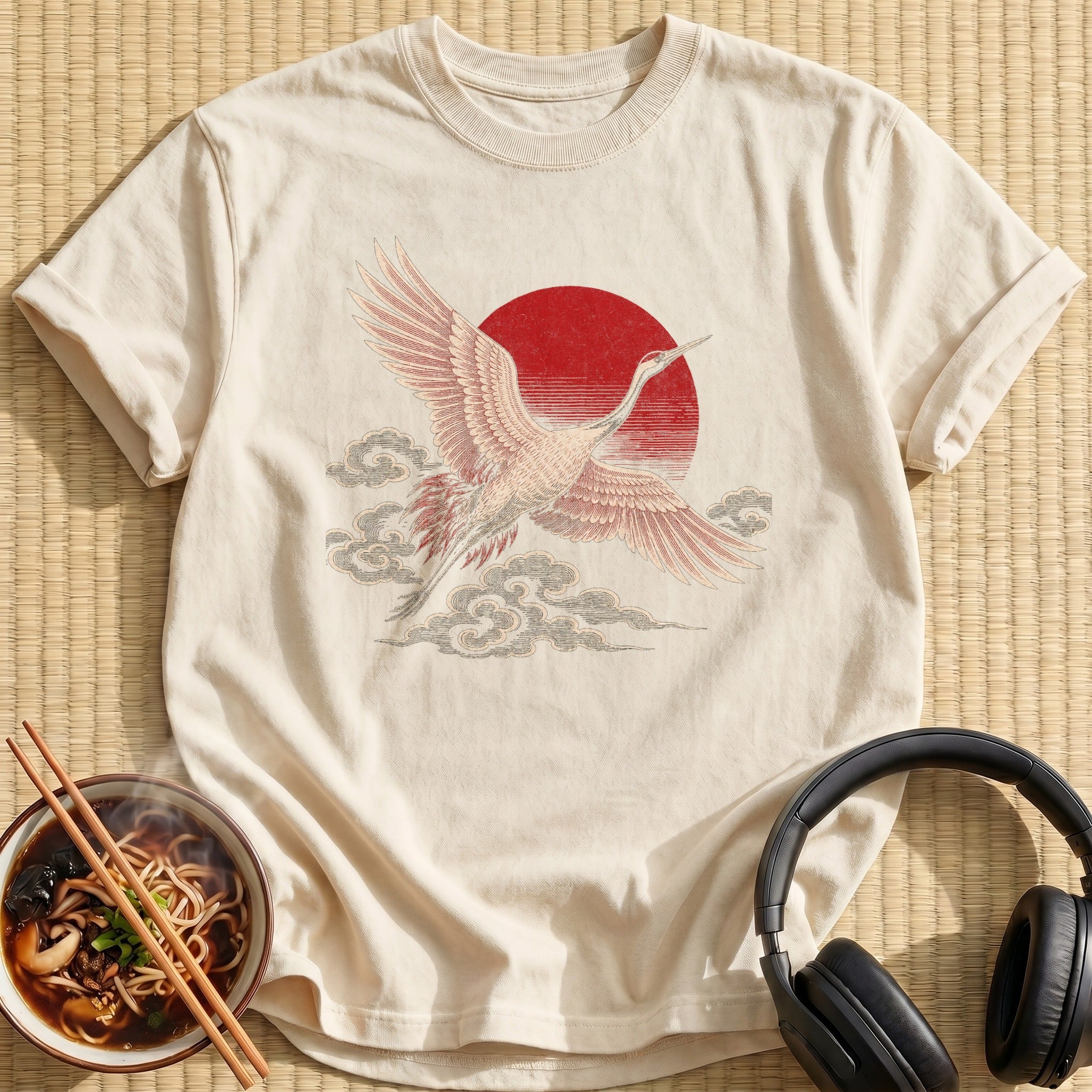 Red Crowned Crane Rising Sun