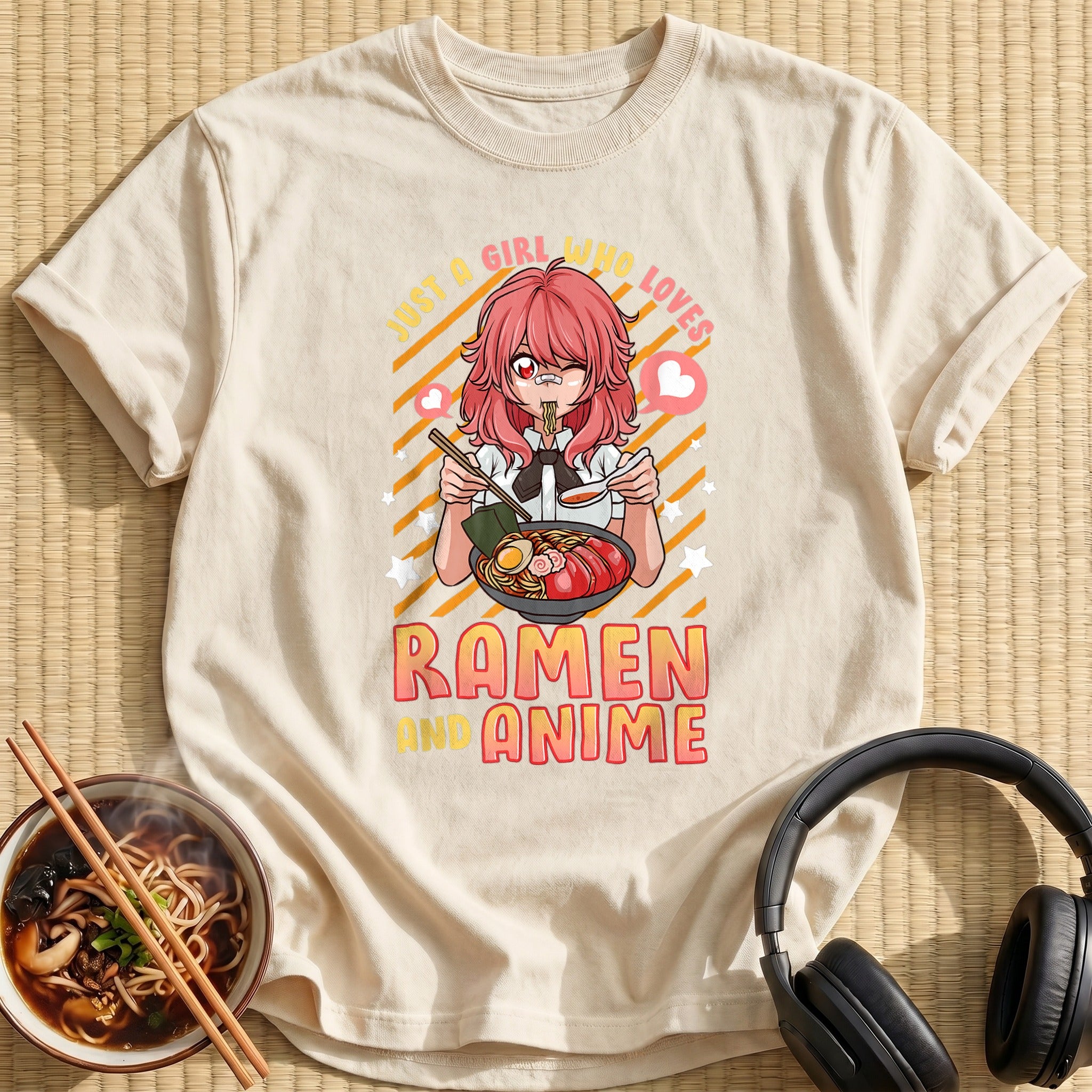 Red Haired Girl Eating Ramen Noodles - Natural