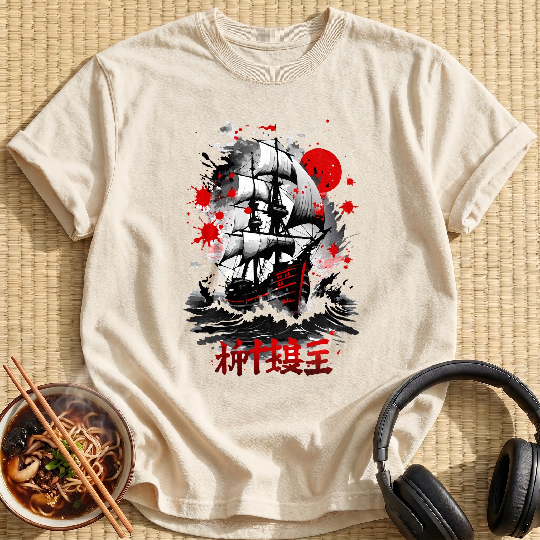 Red Sun Pirate Ship Inksplatter - Natural