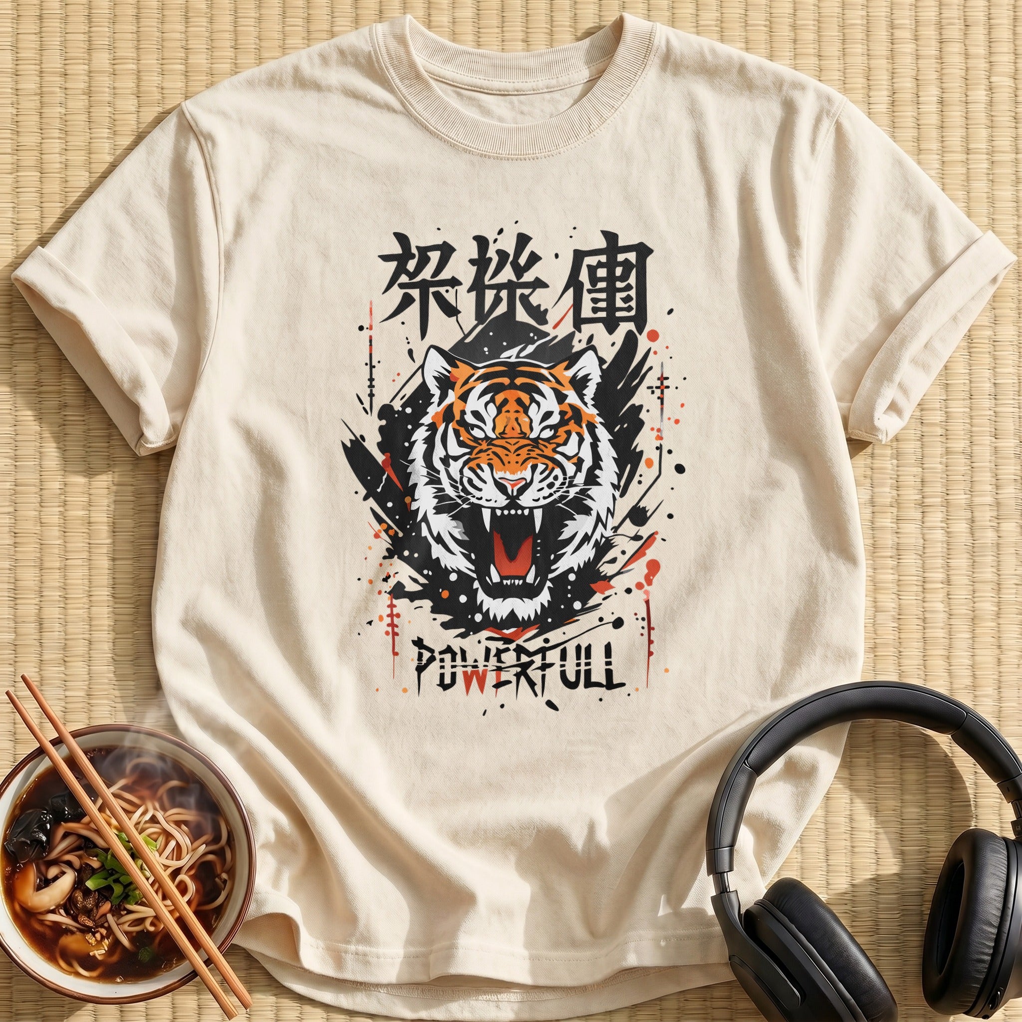 Roaring Powerful Tiger Head Kanji - Natural