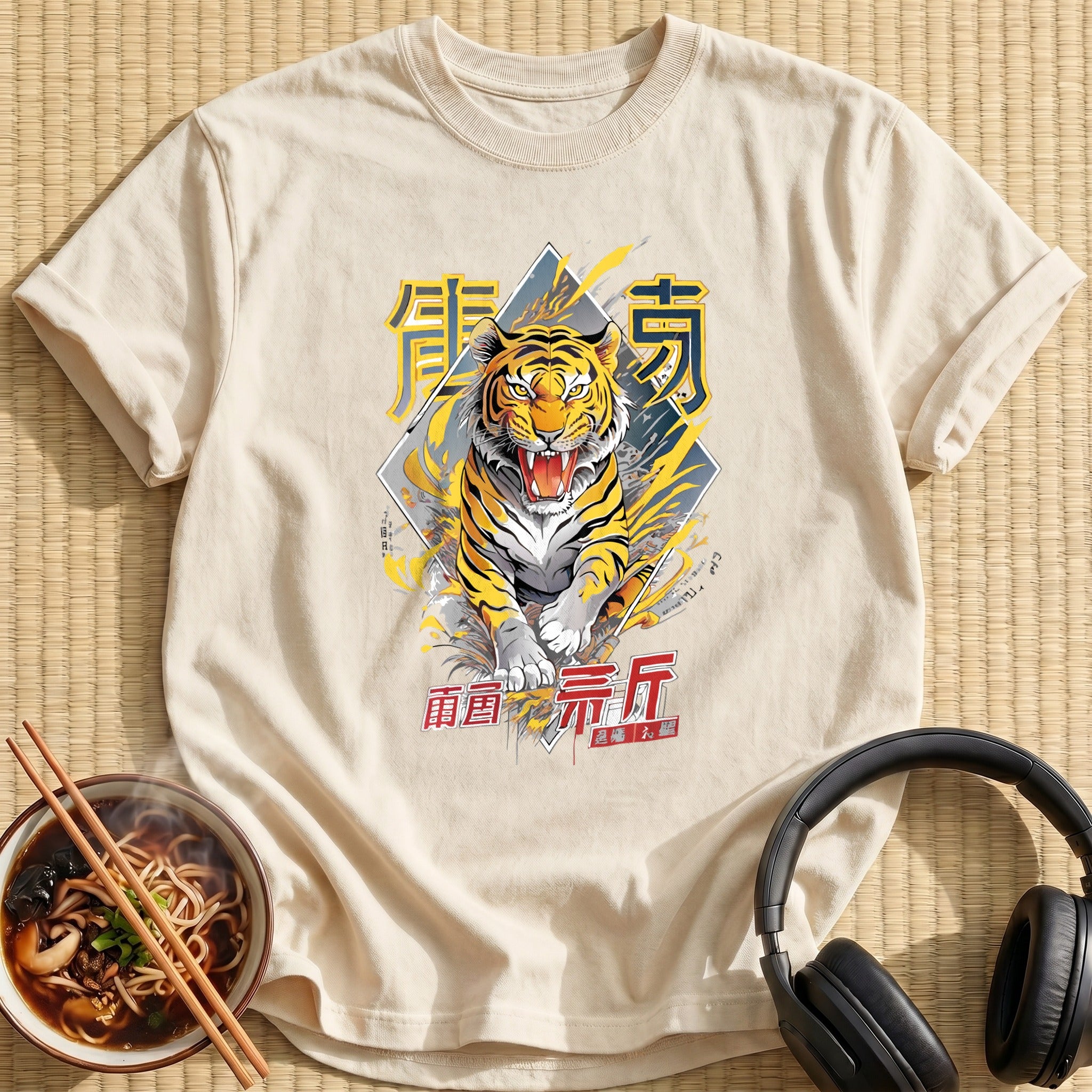 Roaring Yellow Tiger Lightning Kanji - Natural