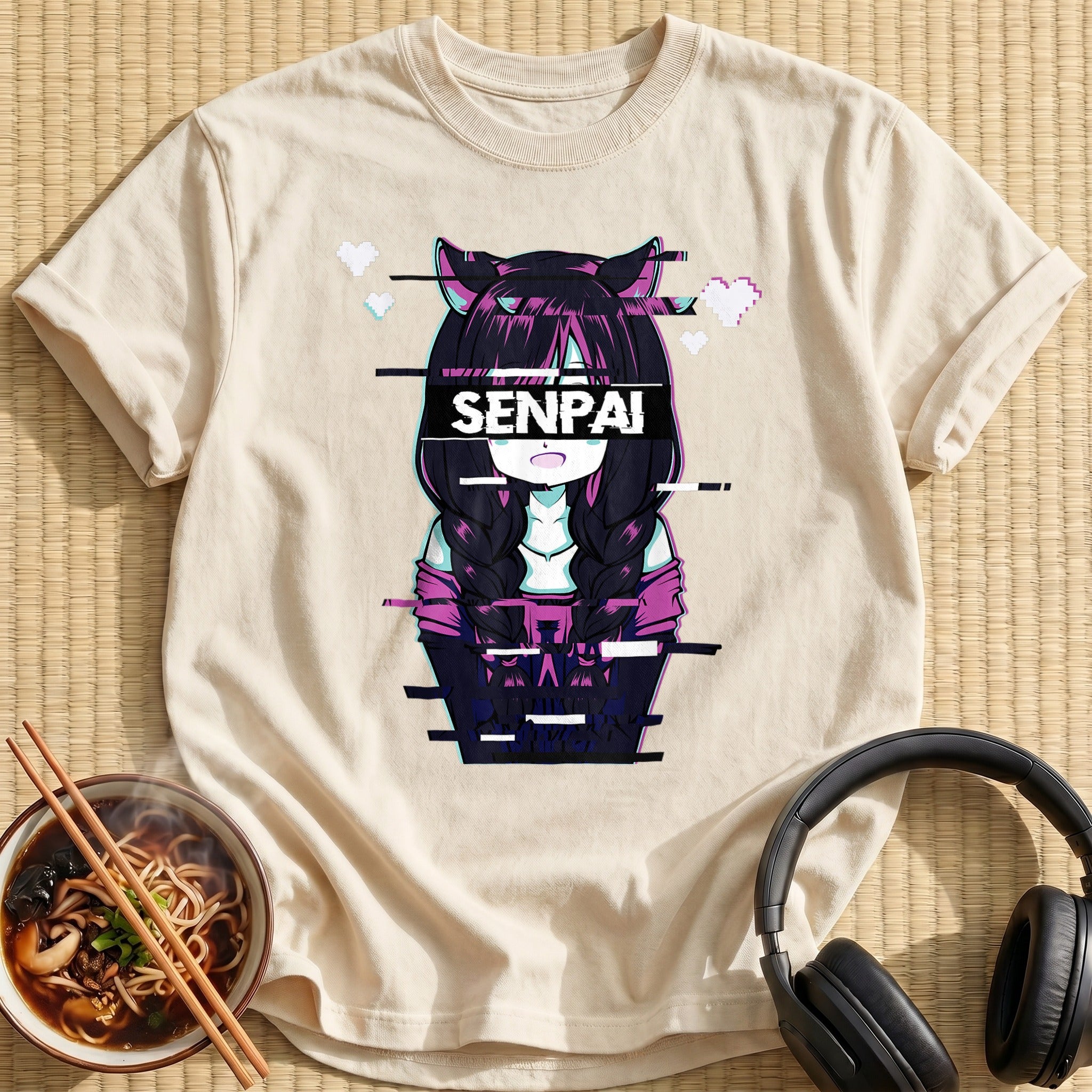 Senpai Cat Girl Glitch Vaporwave - Natural