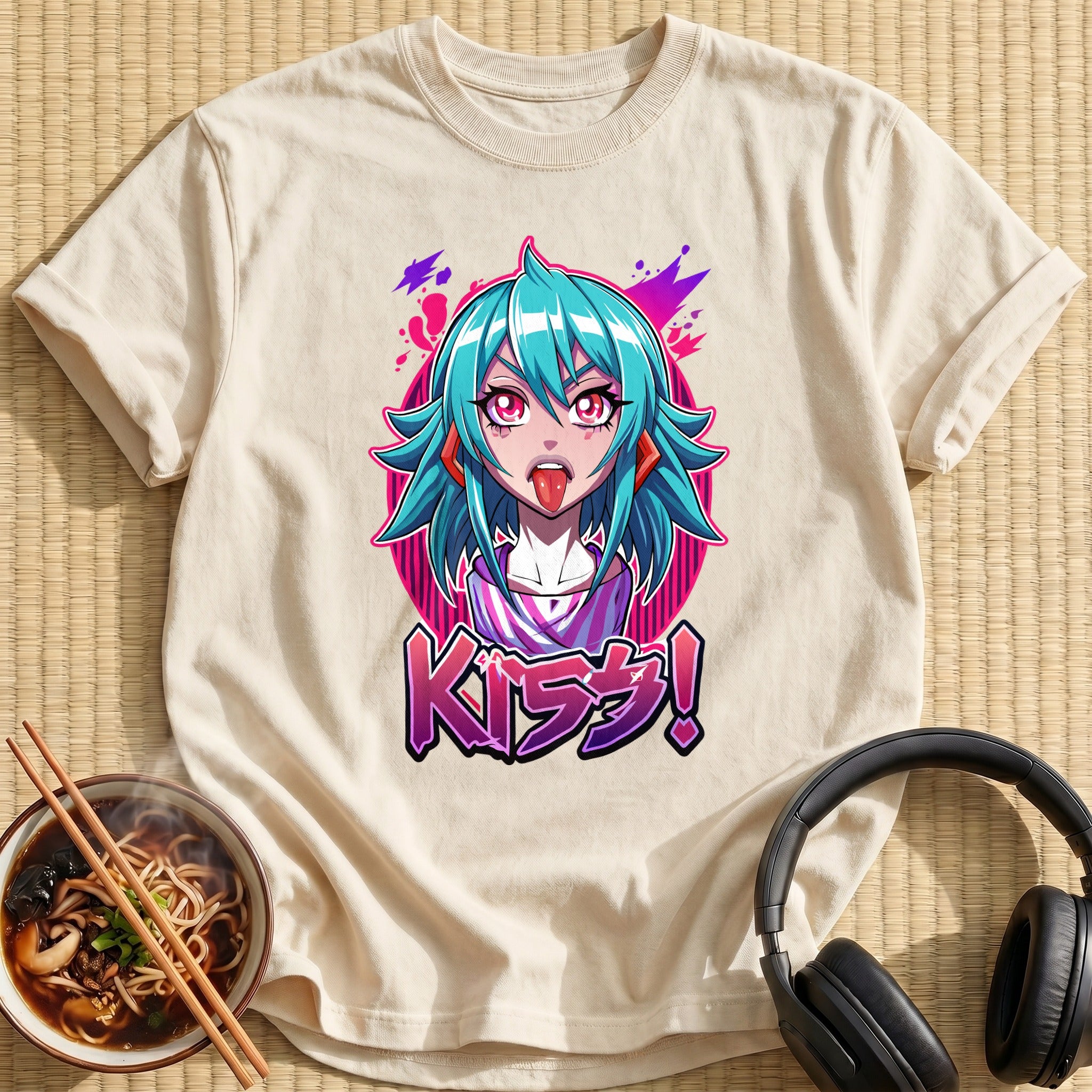 Teal Hair Anime Girl Kiss - Natural