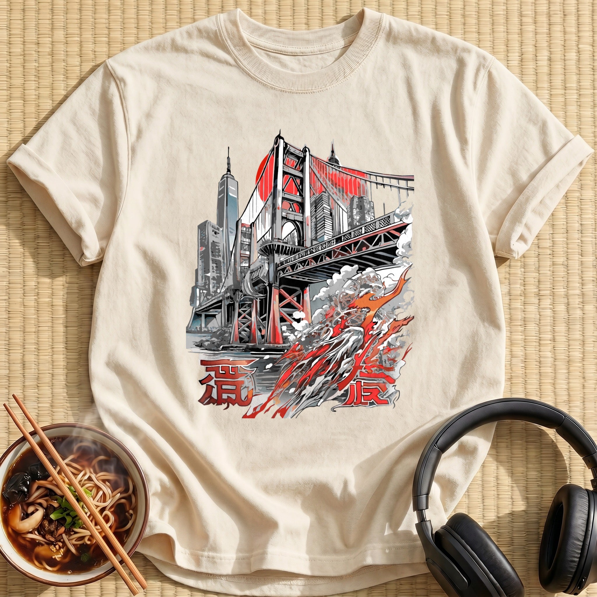 Tokyo Bridge Skyline Crashing Wave - Natural