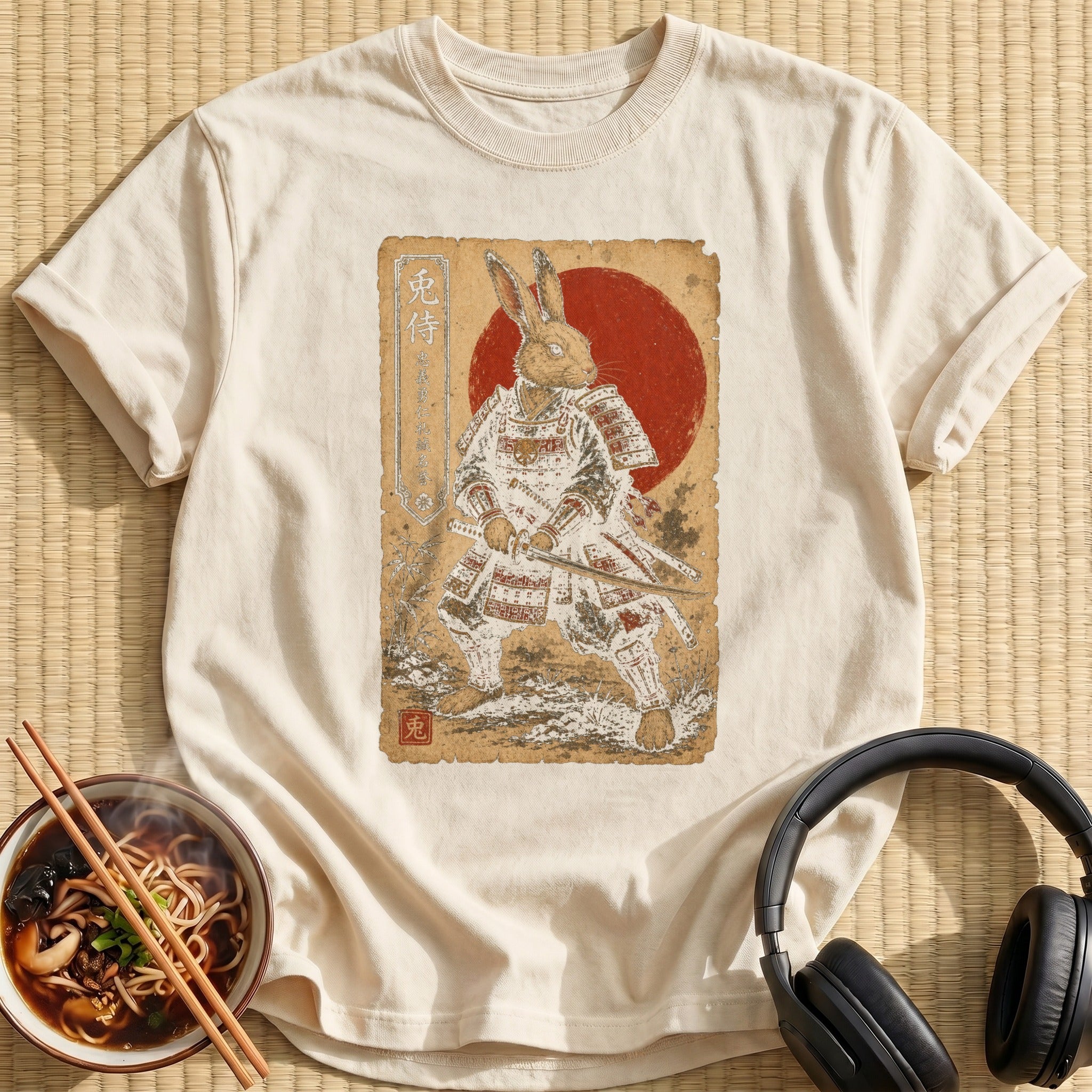 Vintage Samurai Rabbit Red Sun
