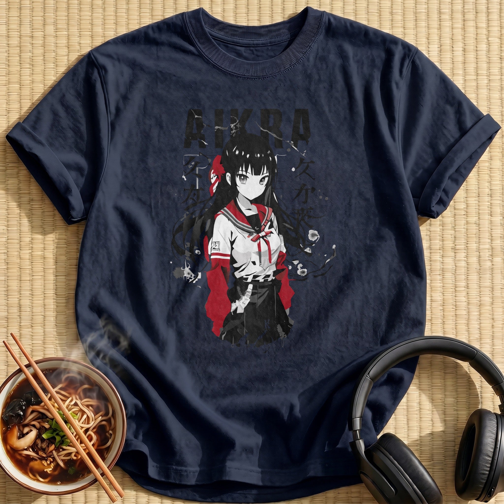 Aikra Schoolgirl Monochrome Red Accent - Navy