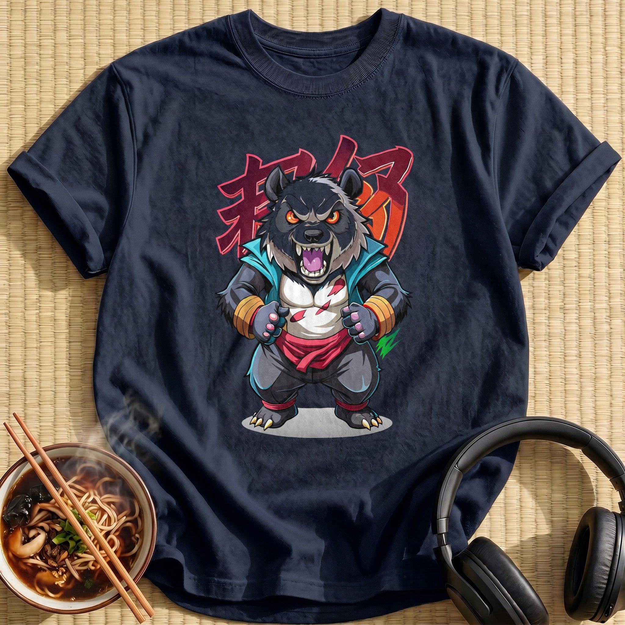Angry Fighting Panda Warrior Cartoon - Navy