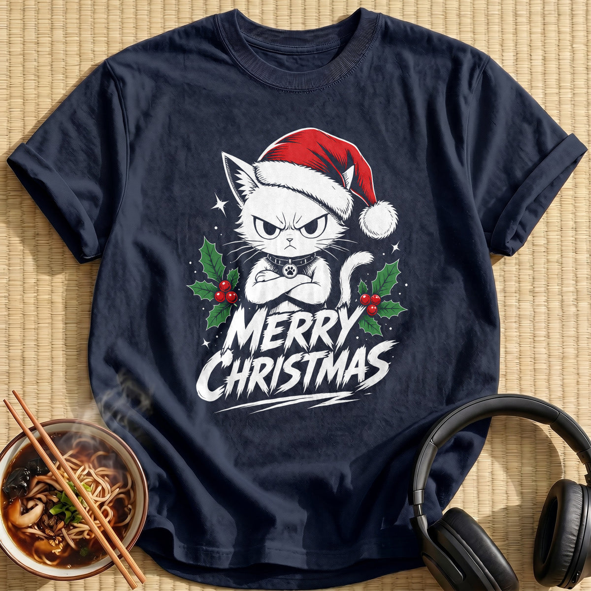 Angry Kitty Merry Christmas 93 - Navy