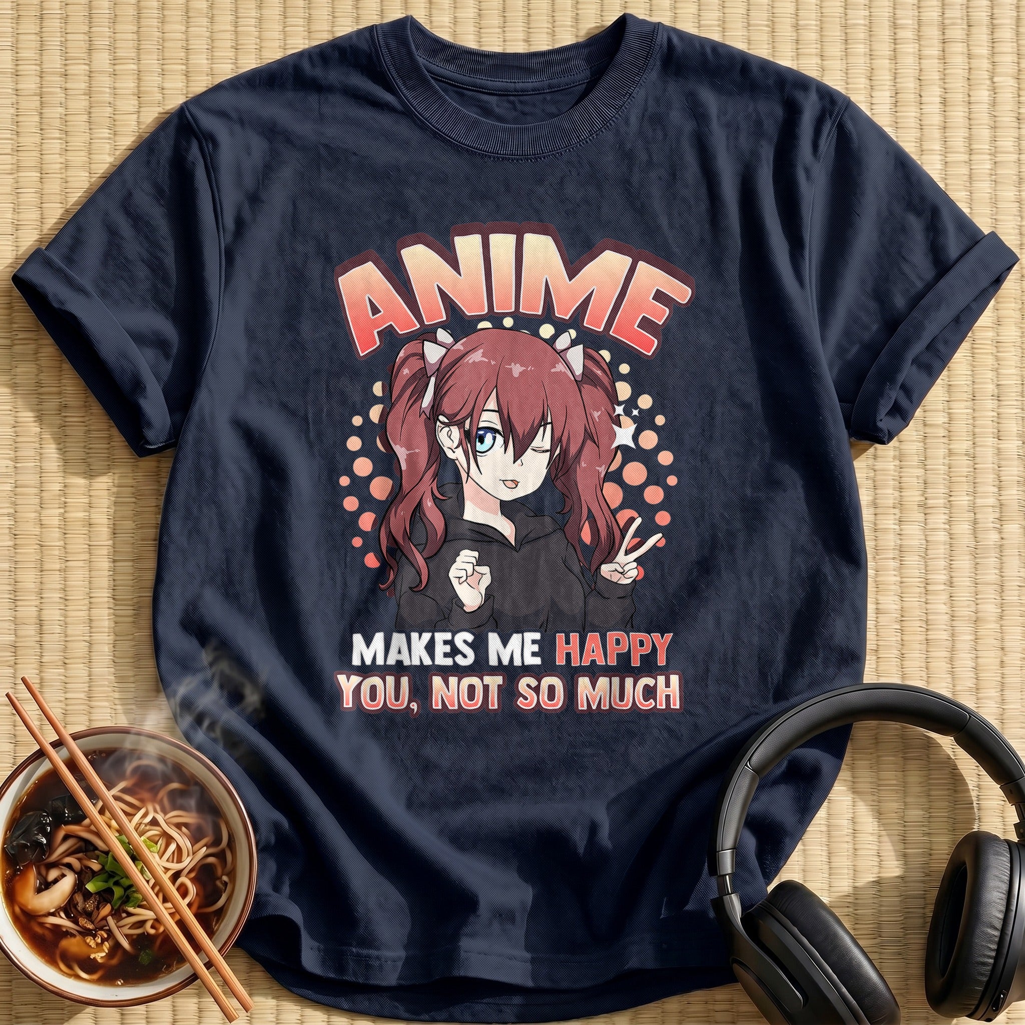Anime Makes Me Happy Peace Sign - Navy