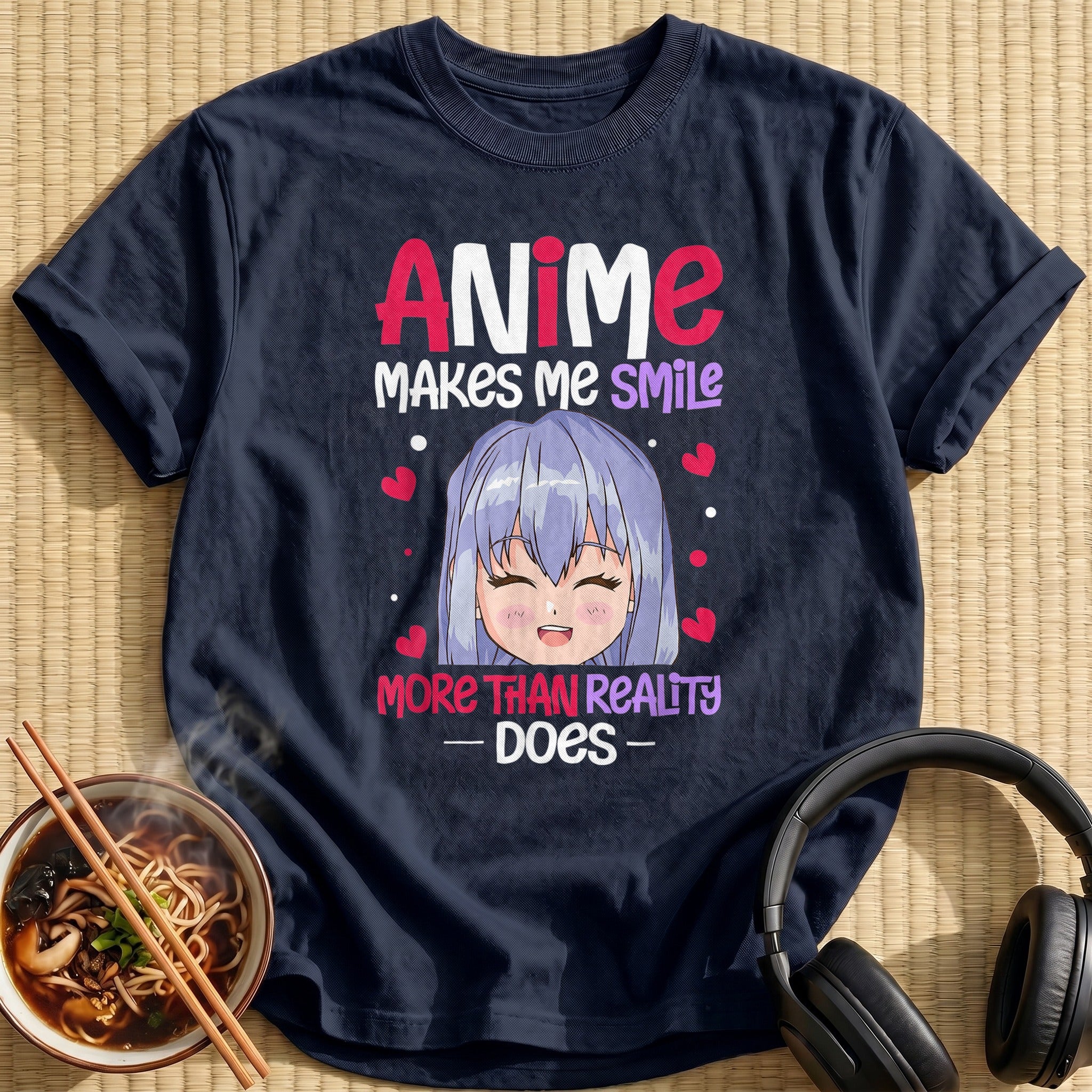 Anime Makes Me Smile Chibi Girl - Navy
