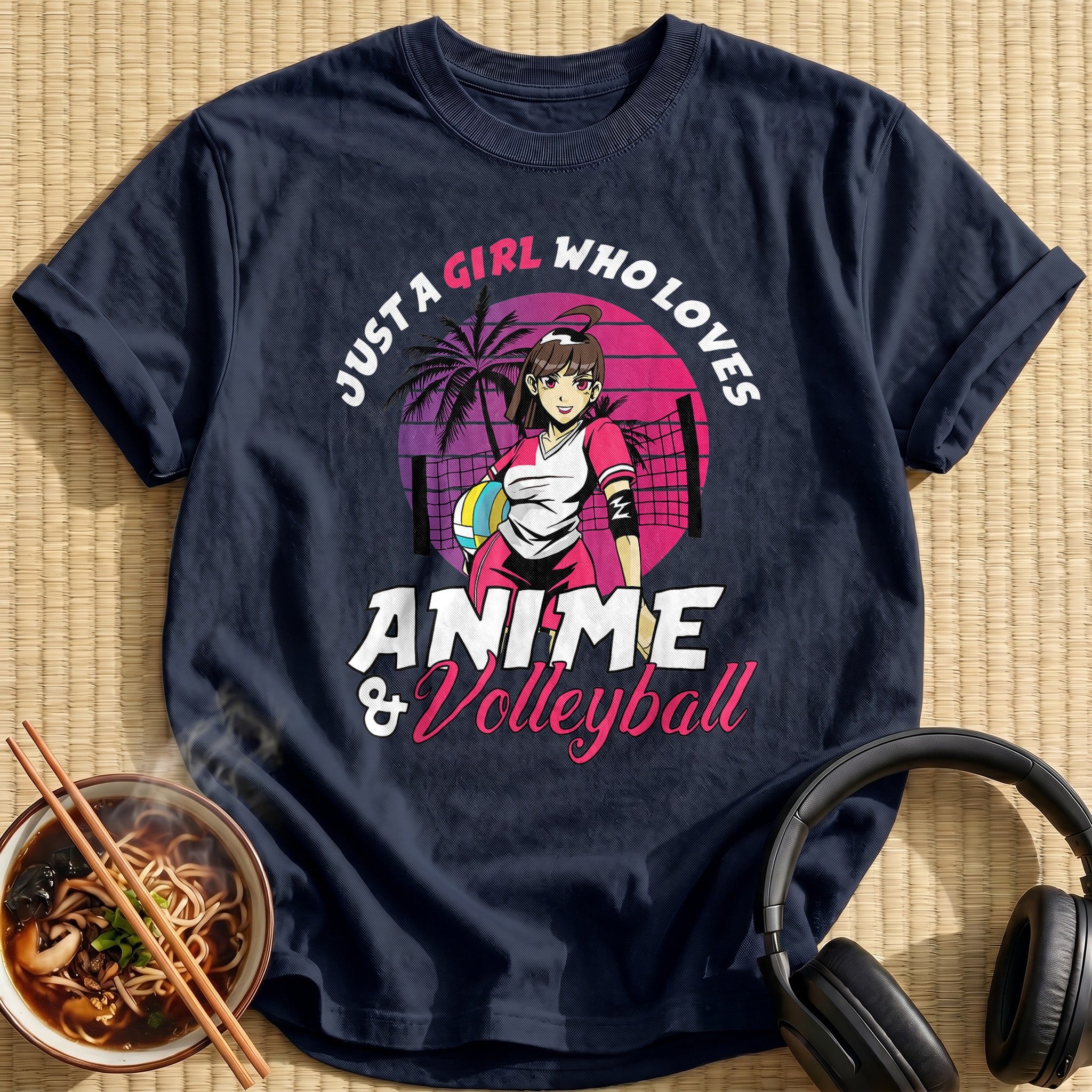 Anime Volleyball Girl Sunset Retro Style - Navy