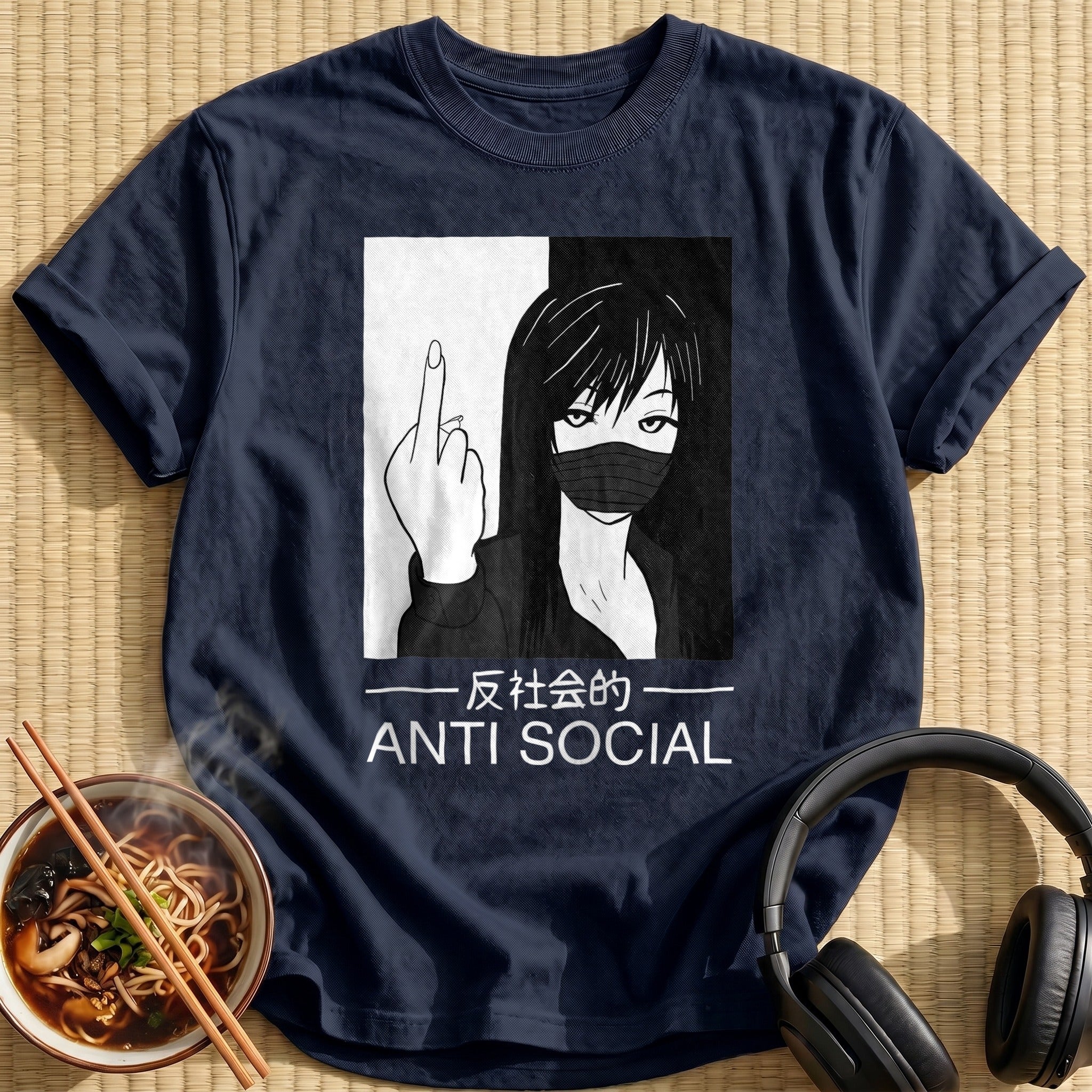 Anti Social Masked Anime Girl - Navy