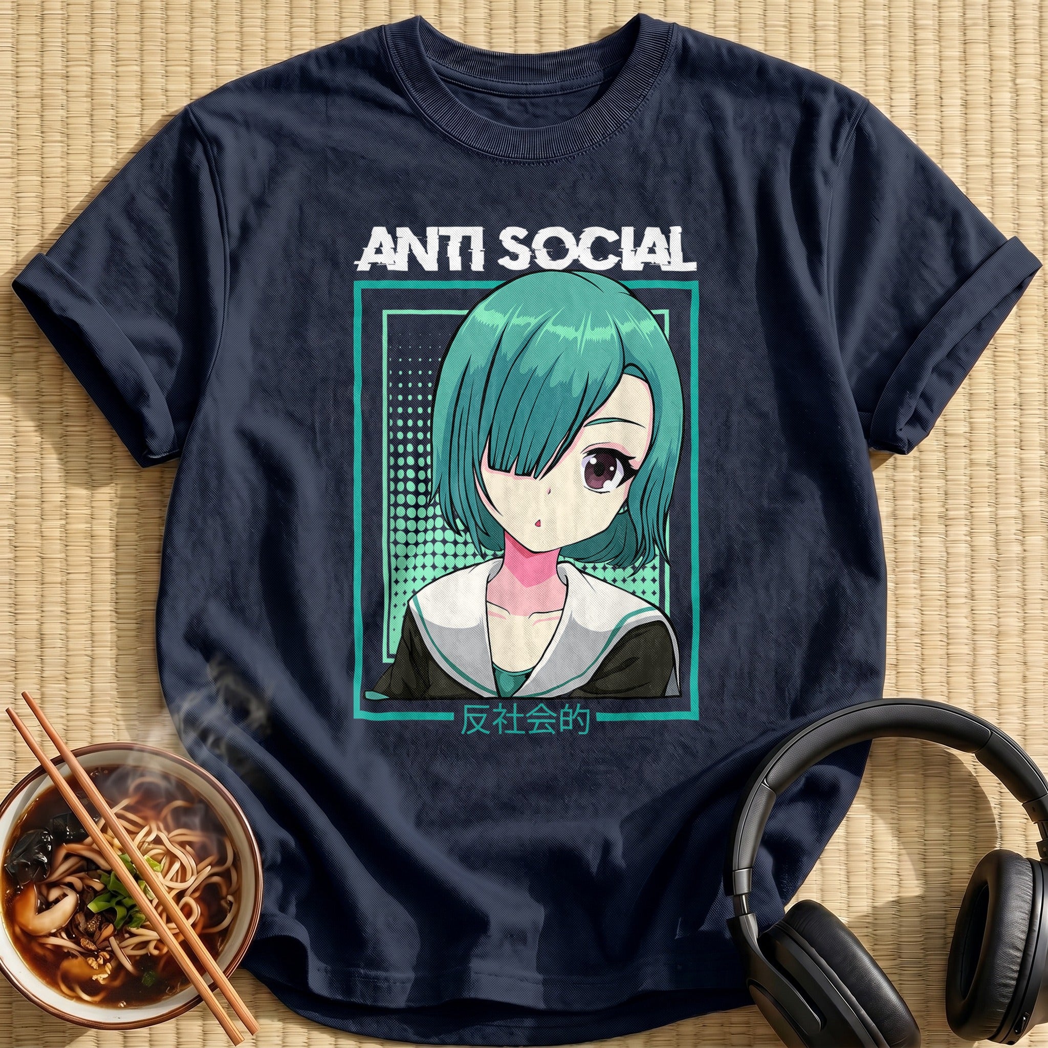 Anti Social Teal Hair Anime Girl - Navy
