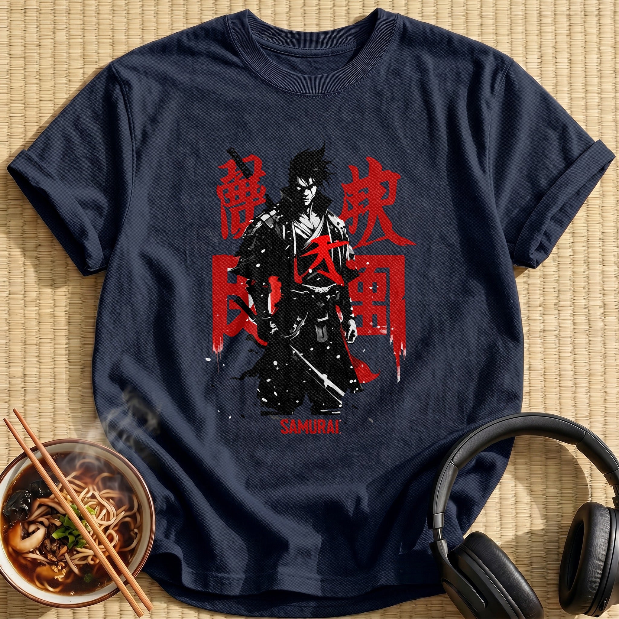 Black Red Samurai Warrior Kanji - Navy