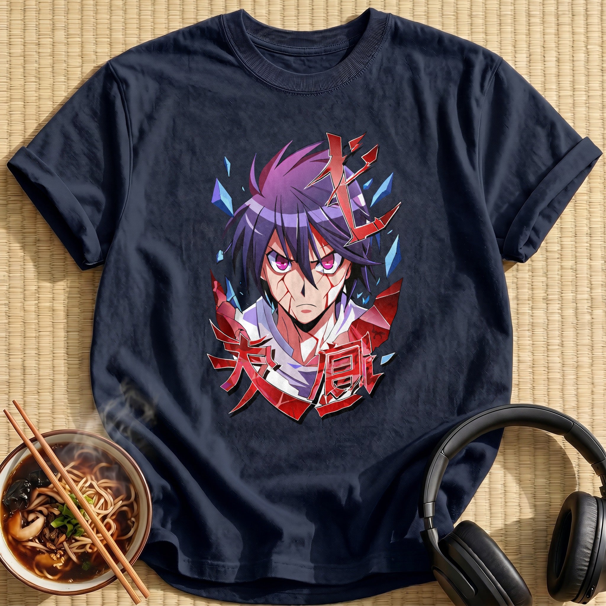 Bloodied Scarred Anime Warrior Portrait - Navy
