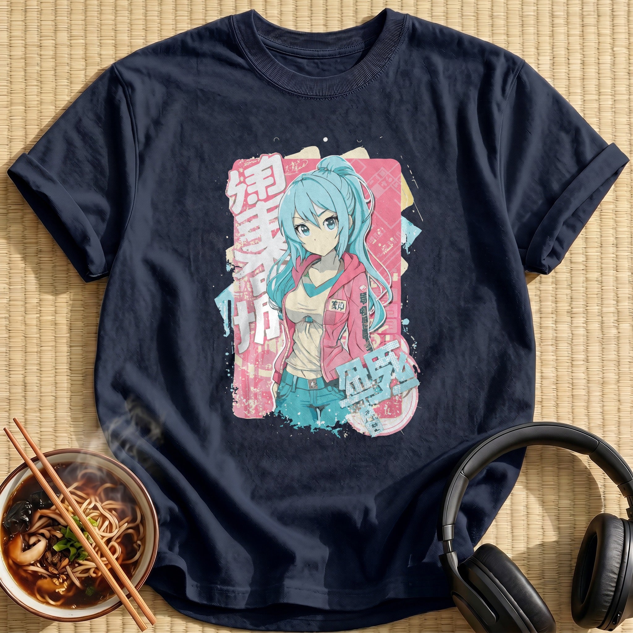 Blue Haired Girl Pink Jacket - Navy