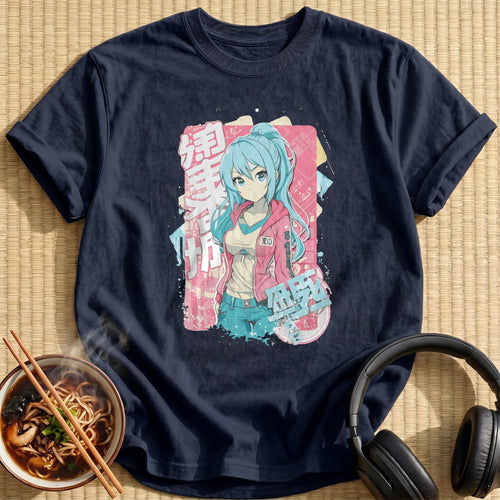 Blue Haired Girl Pink Jacket - Navy