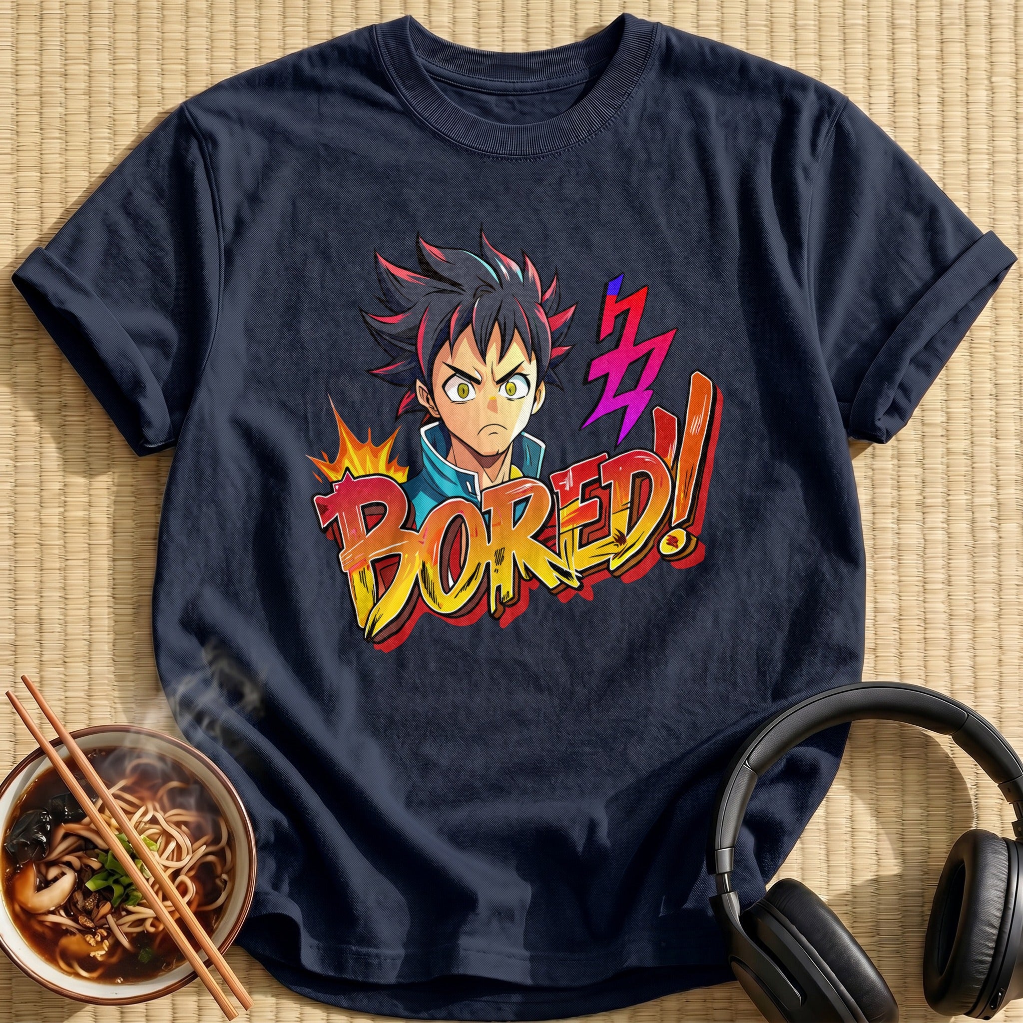 Bored Spiky Hair Anime Boy - Navy