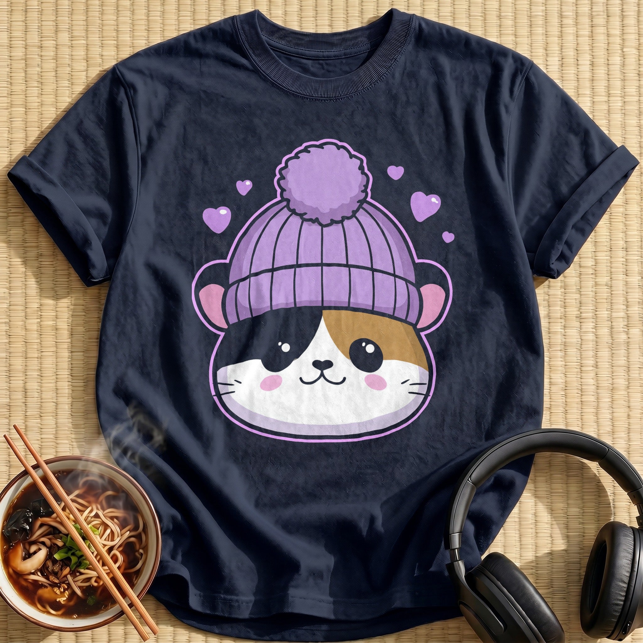 Calico Lavender Pom Beanie