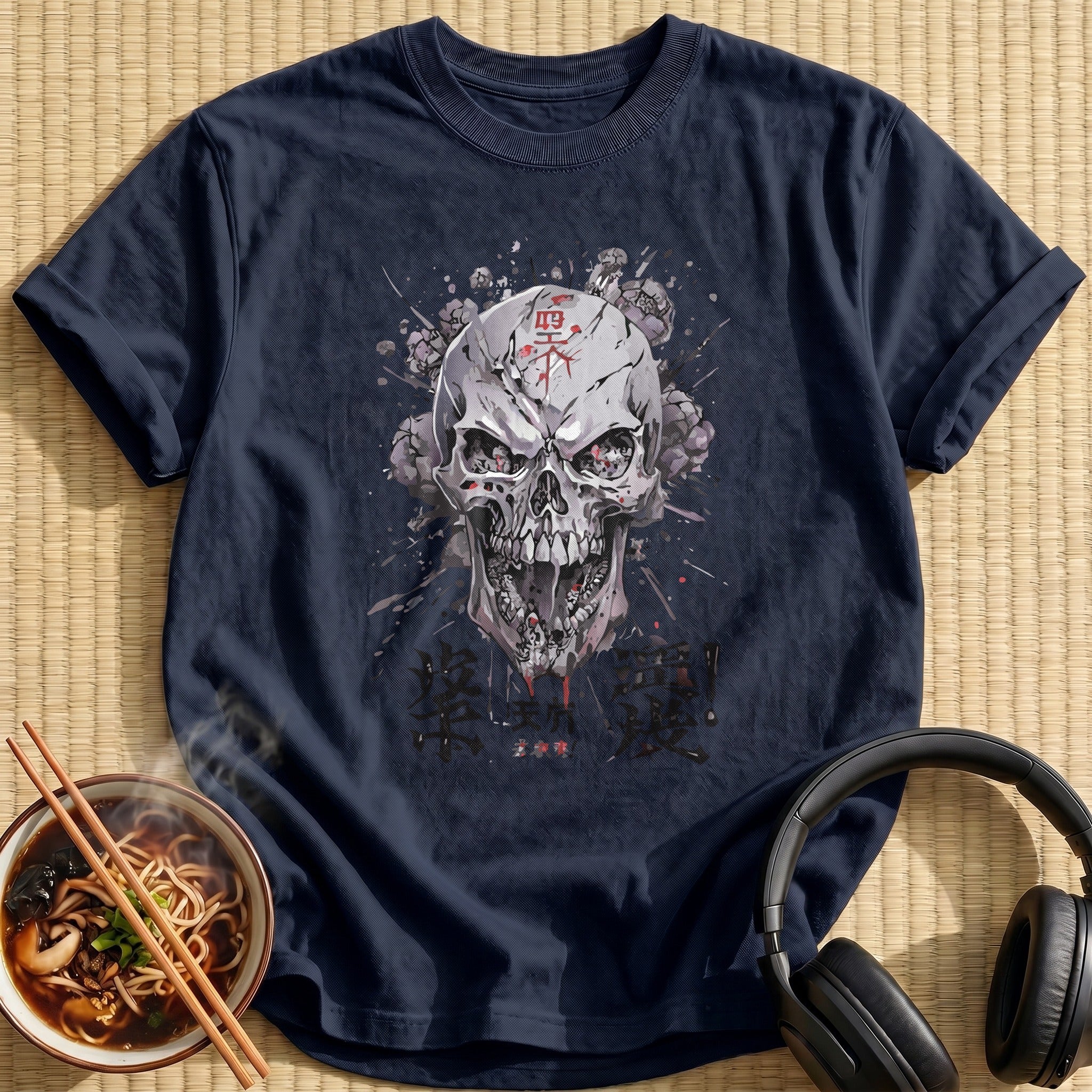 Cracked Grey Skull Blood Splatter - Navy