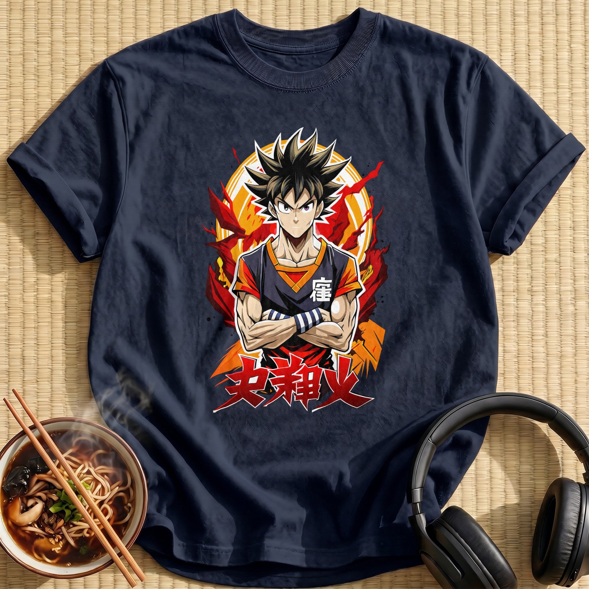 Crossed Arms Fiery Anime Warrior - Navy