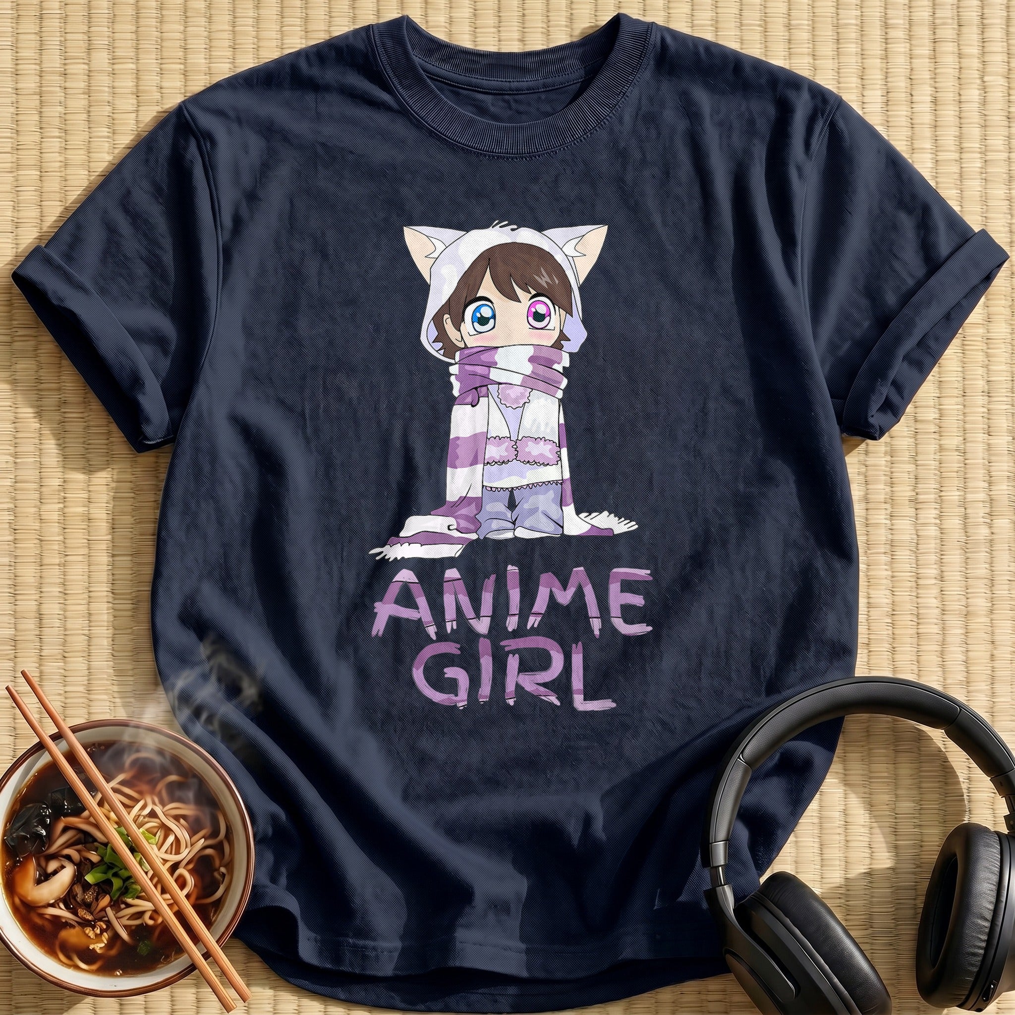 Cute Chibi Girl Kitty Hoodie - Navy