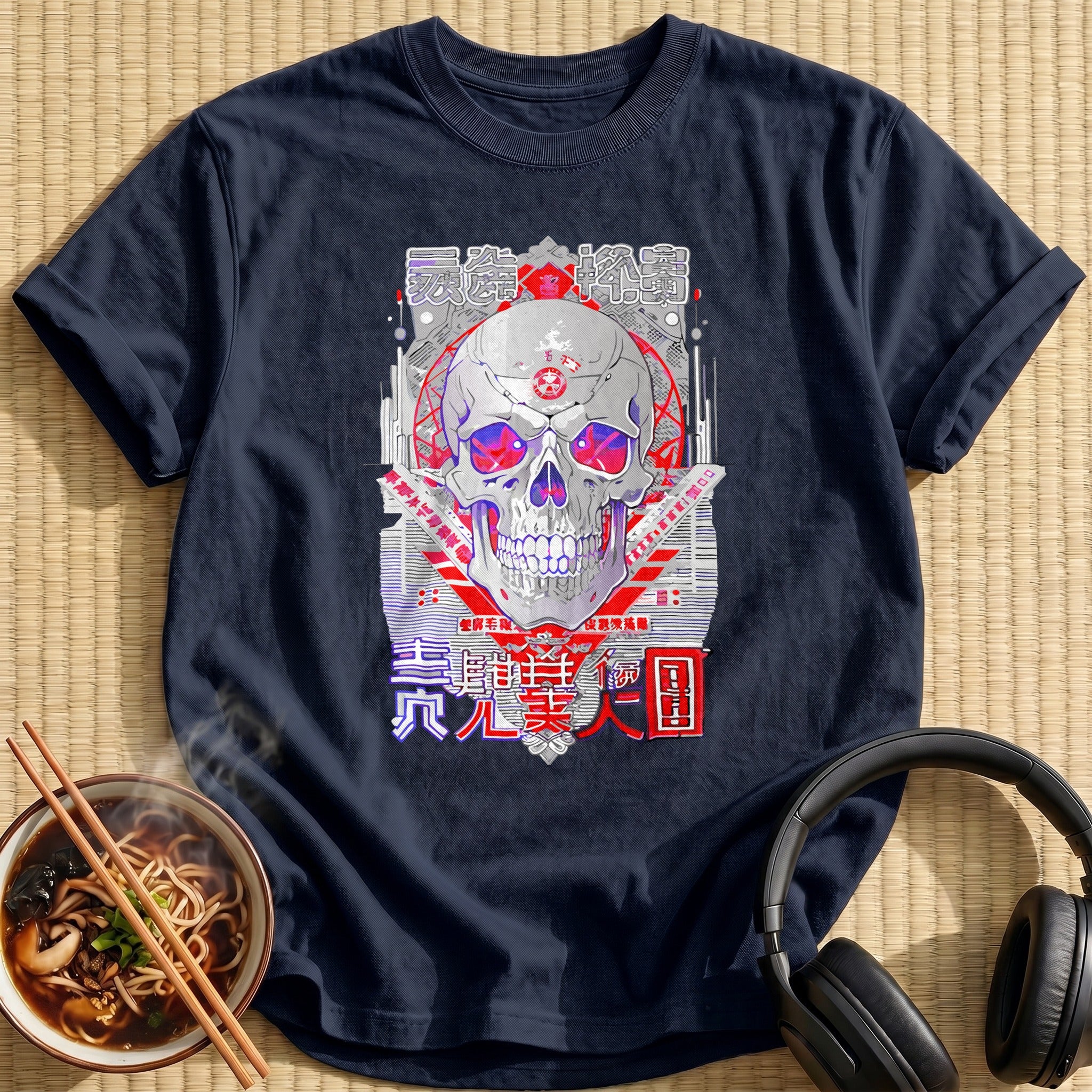 Cyber Pentagram Skull Red Eyes - Navy
