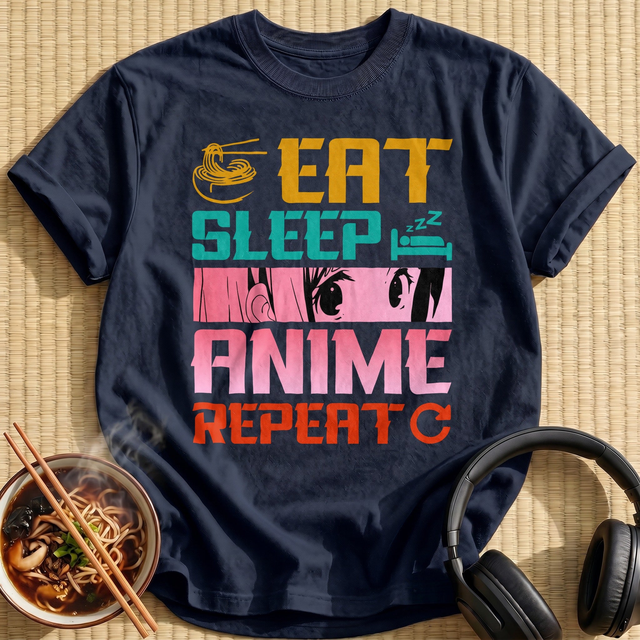Eat Sleep Anime Repeat Slogan - Navy