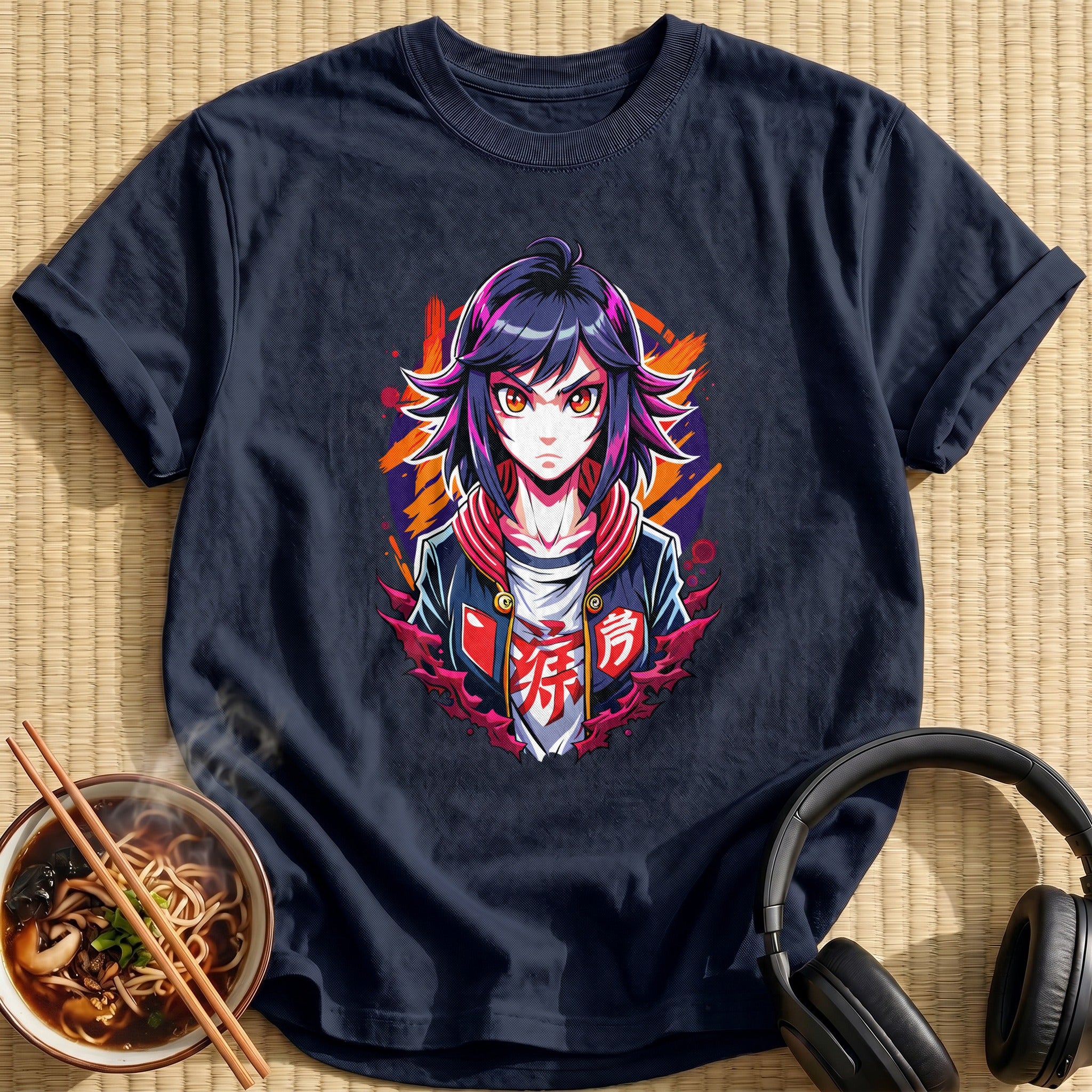 Fierce Glaring Anime Girl Jacket - Navy