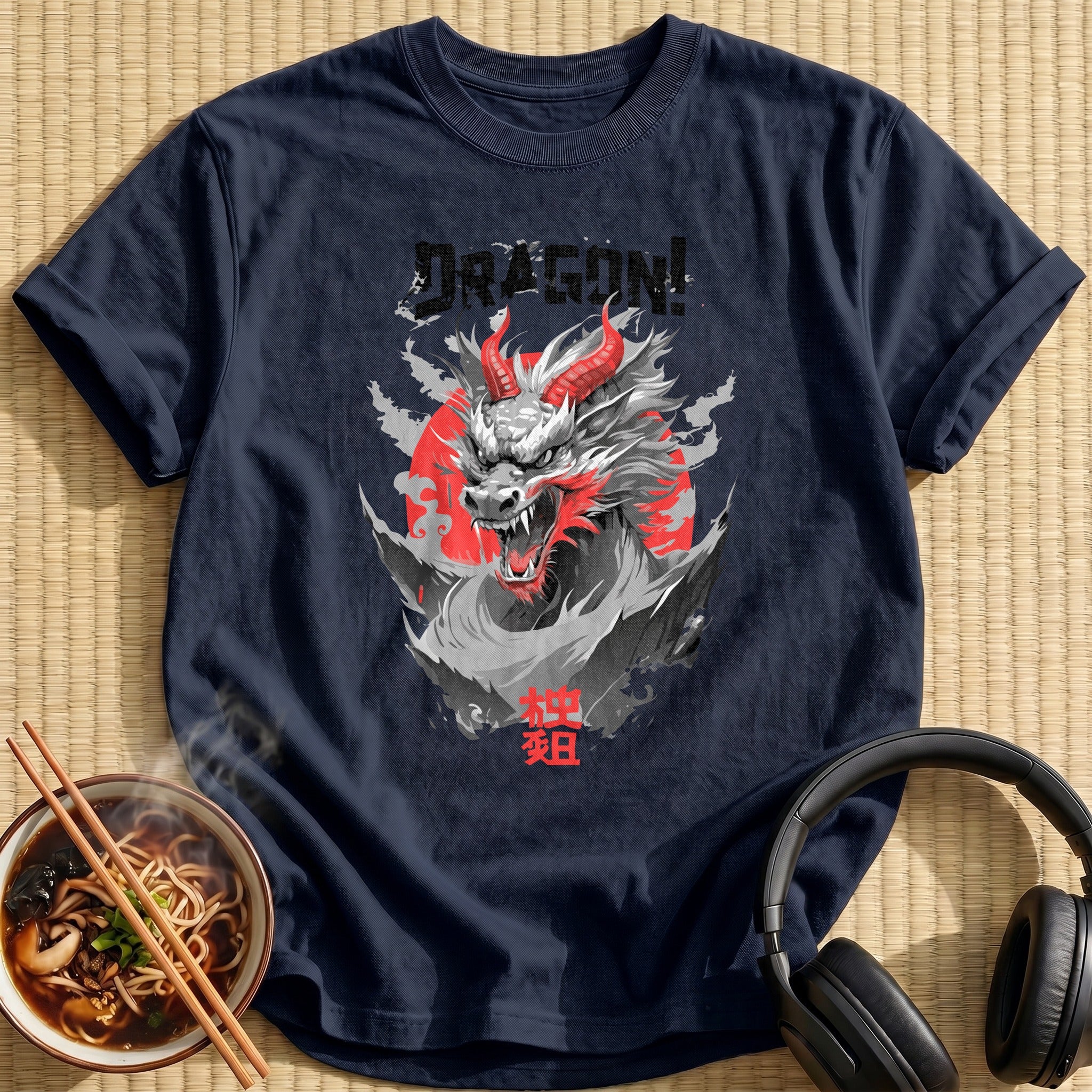 Fierce Horned Dragon Head Roaring - Navy