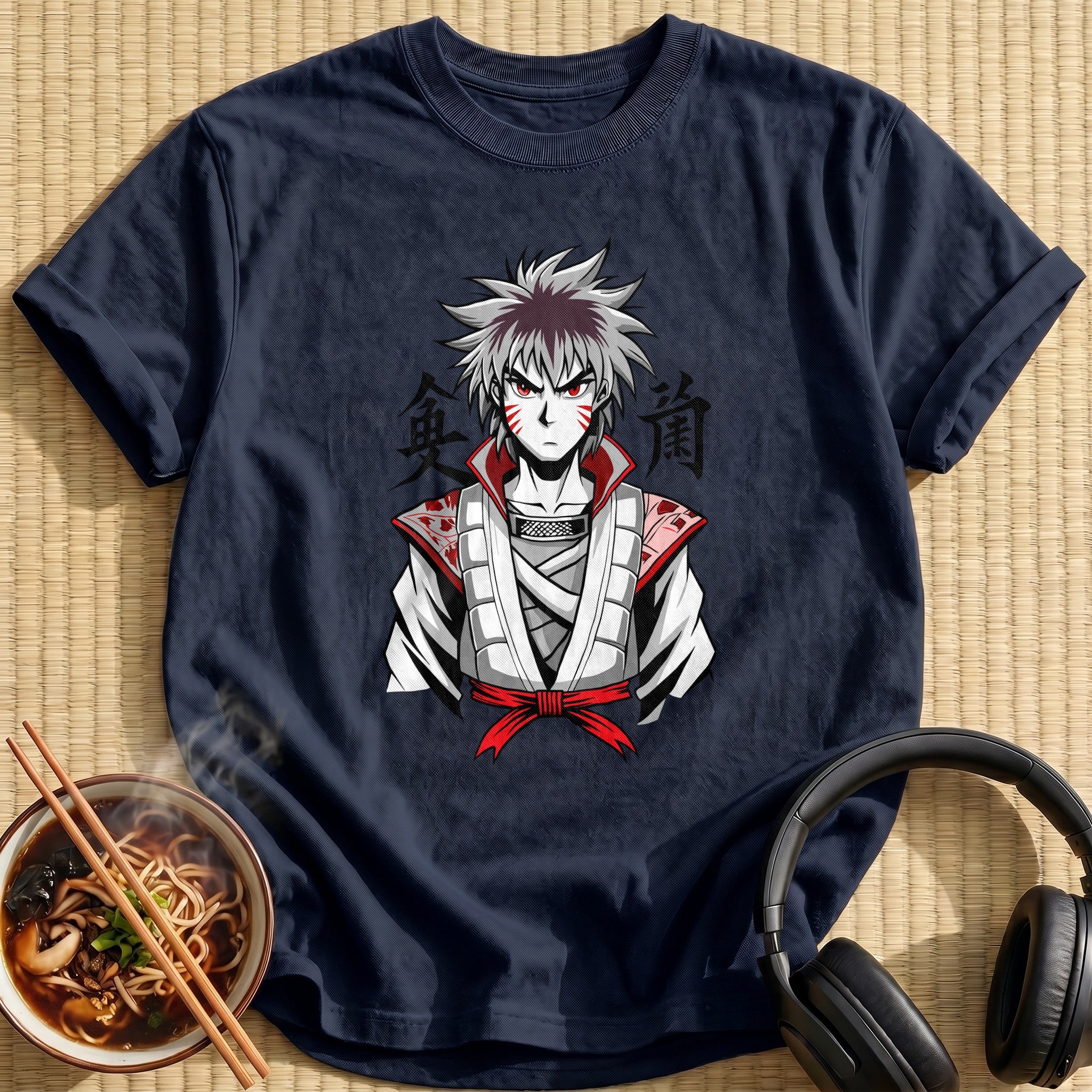 Fierce White Haired Samurai Warrior - Navy