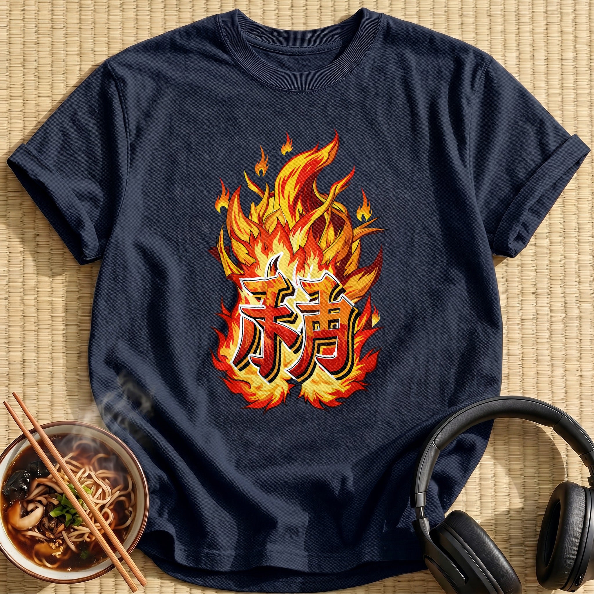 Fiery Japanese Kanji Flame Lettering - Navy