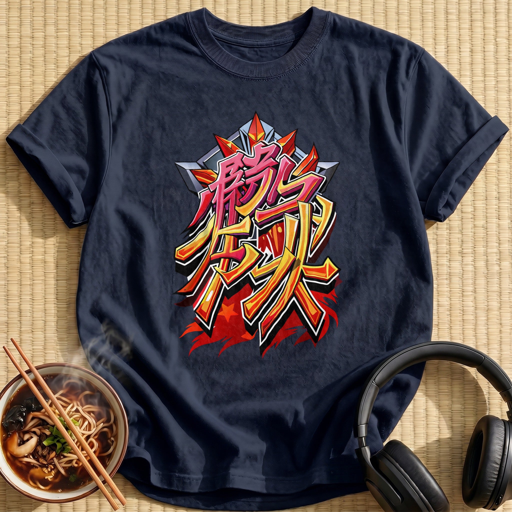 Fiery Red Kanji Graffiti Lettering - Navy