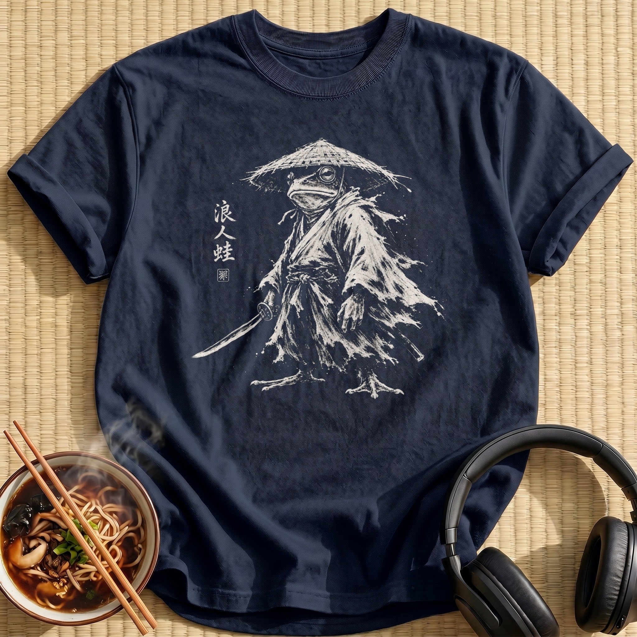 Frog Ronin Brushstroke Monochrome Warrior