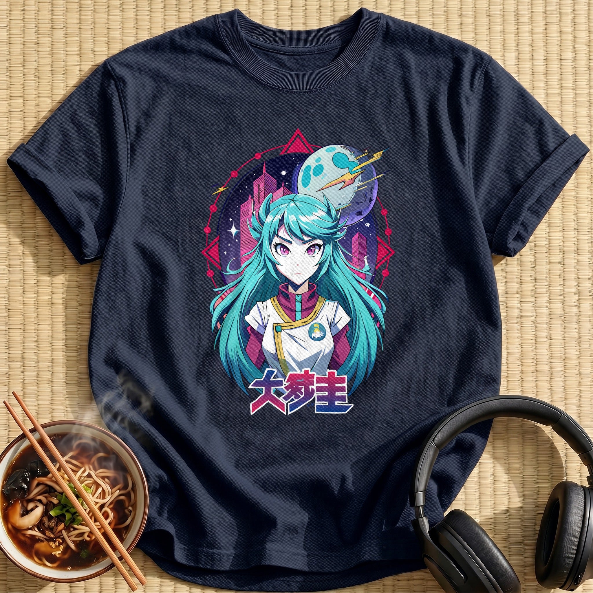 Futuristic Space City Anime Girl - Navy