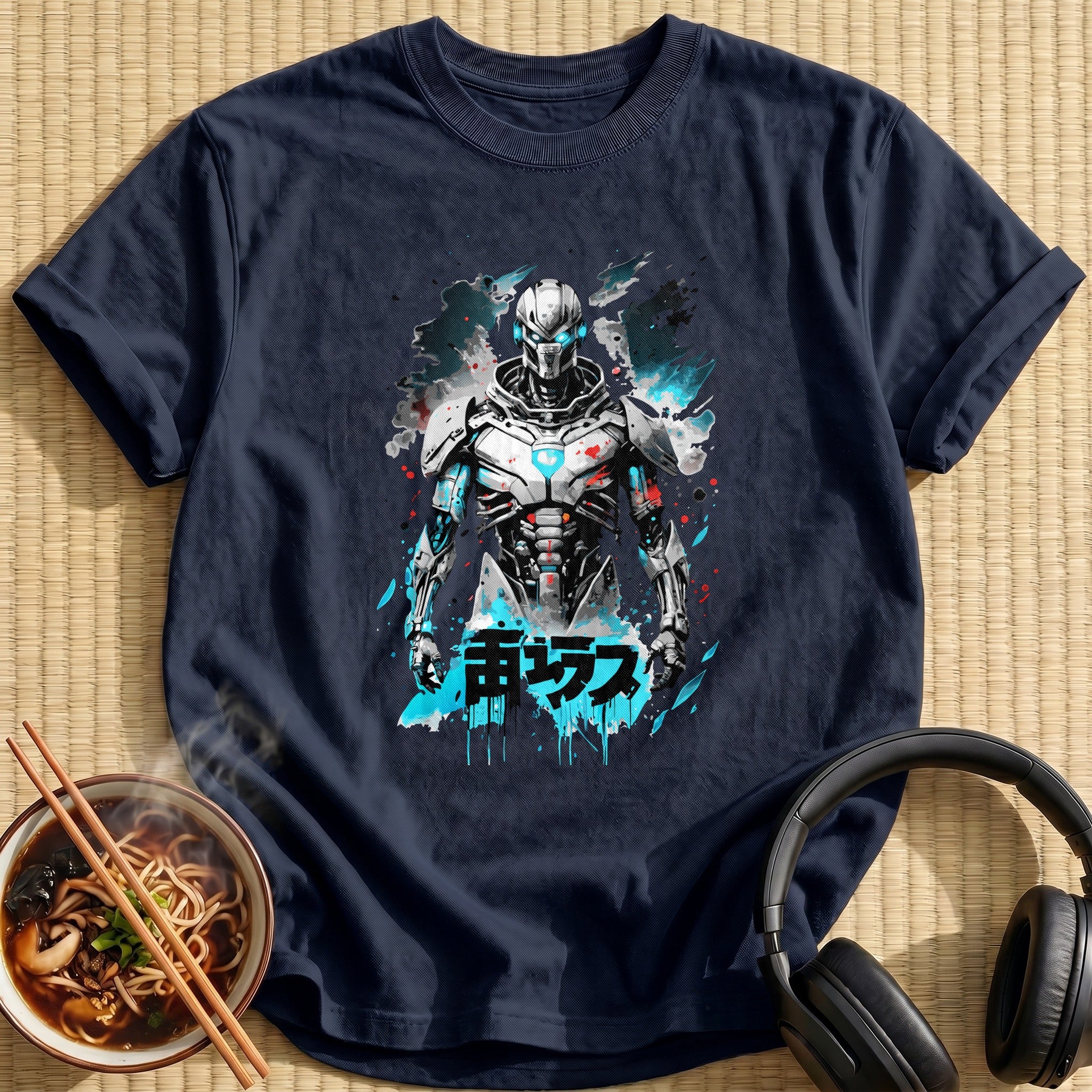 Glowing Blue Cyborg Warrior Armor - Navy
