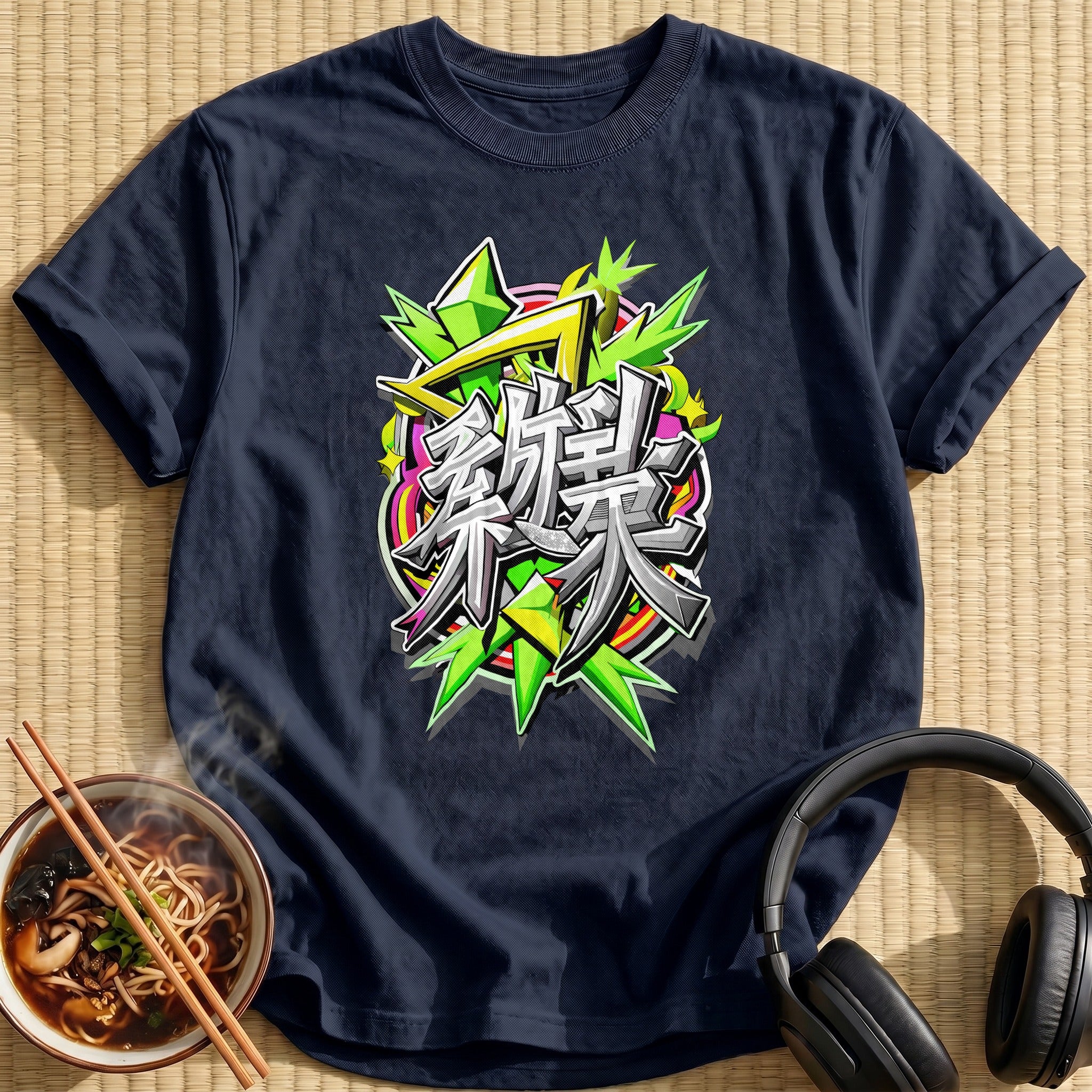 Green Graffiti Japanese Kanji Lettering Art - Navy