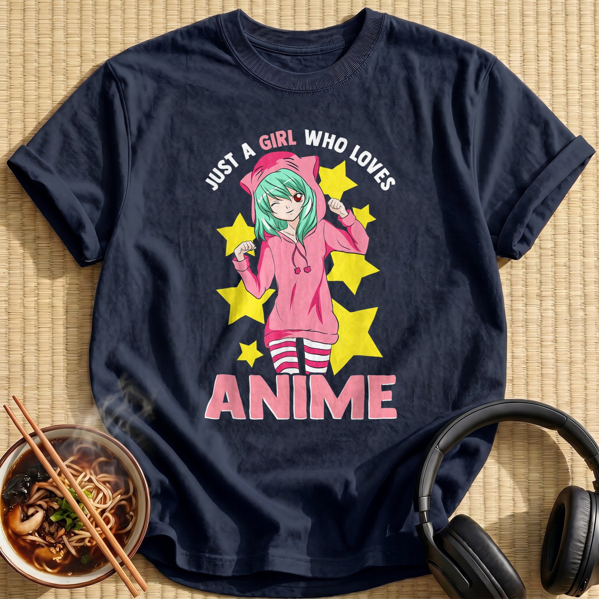 Green Hair Girl Pink Cat Hoodie - Navy