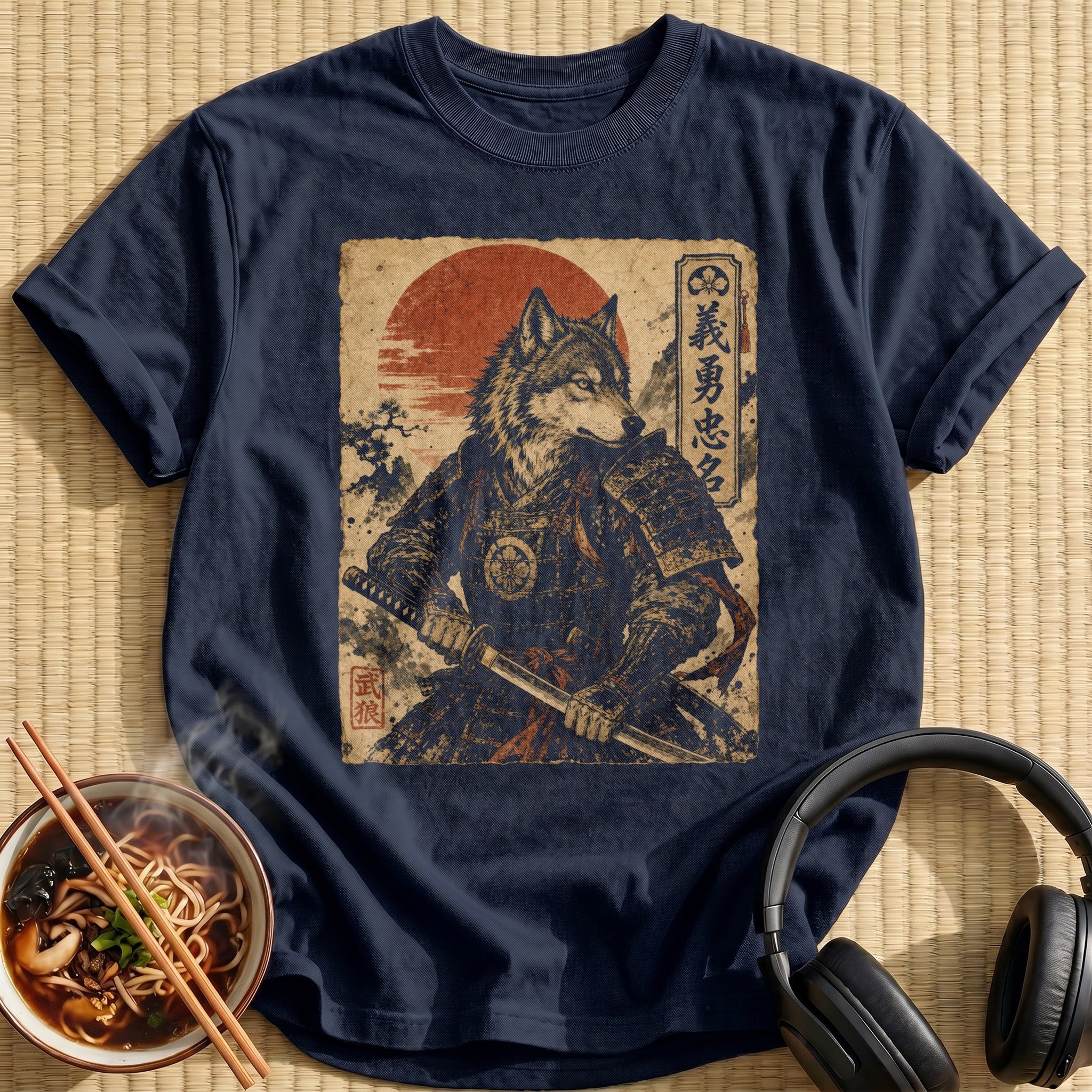 Grey Wolf Samurai Crossed Swords