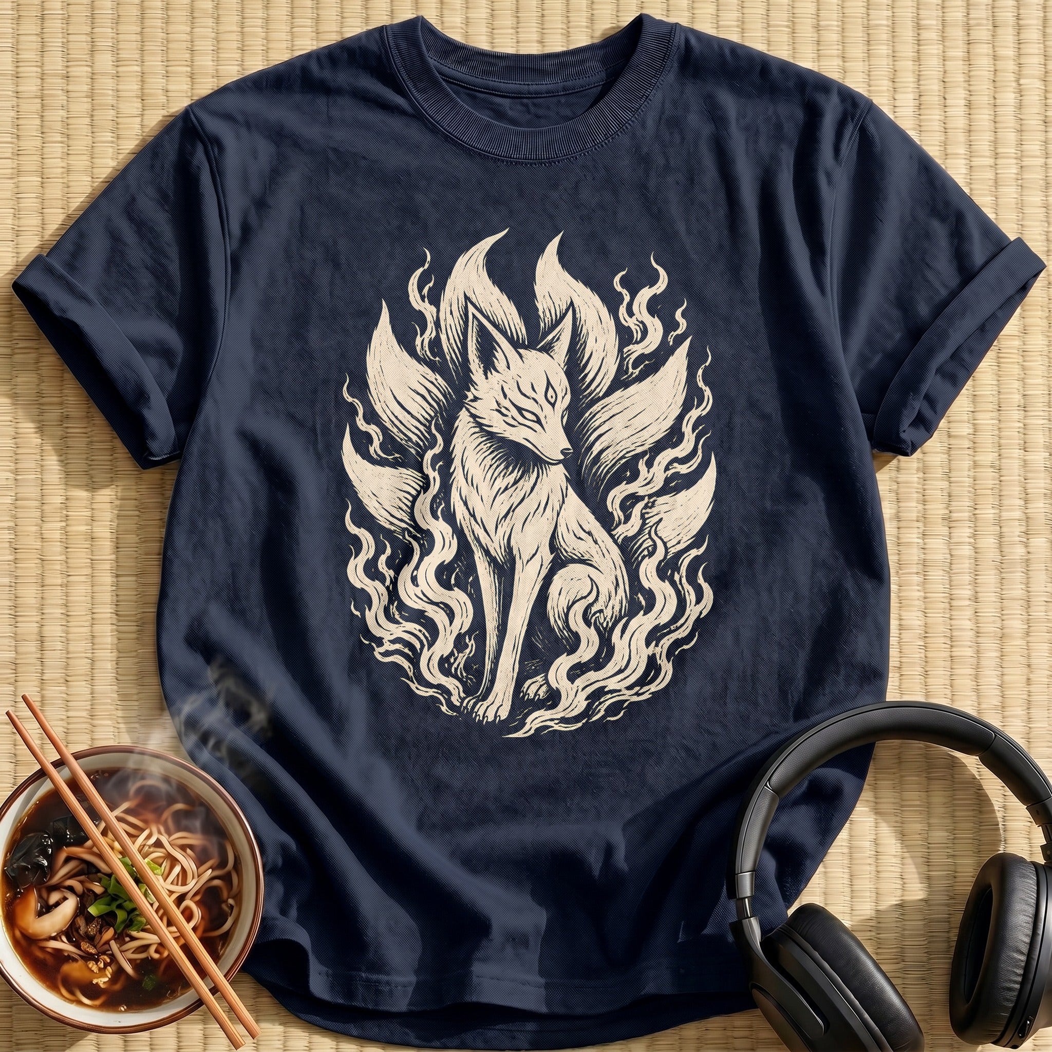 Linocut Kitsune 72 - Navy