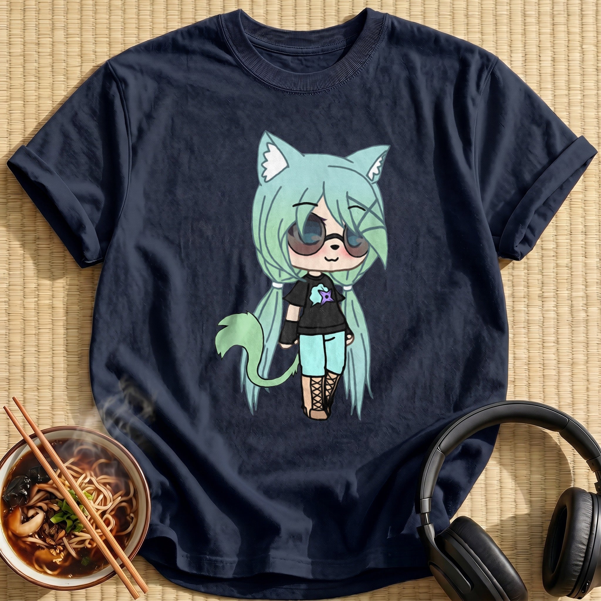 Mint Hair Chibi Tomboy Catgirl - Navy