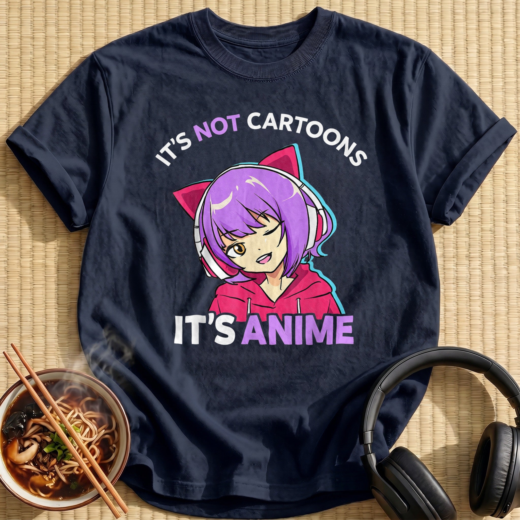 Not Cartoons Its Anime Headphone Girl - Navy