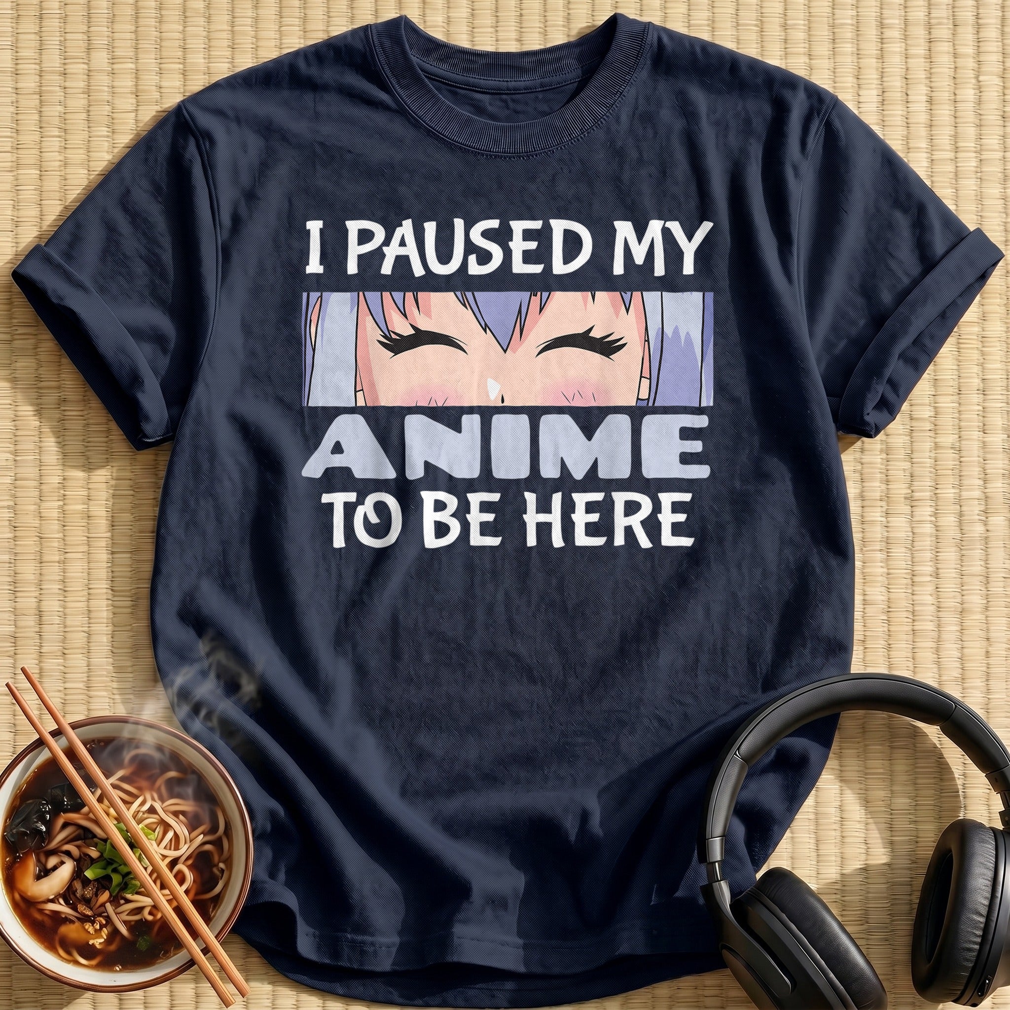 Paused My Anime Blushing Closed Eyes - Navy