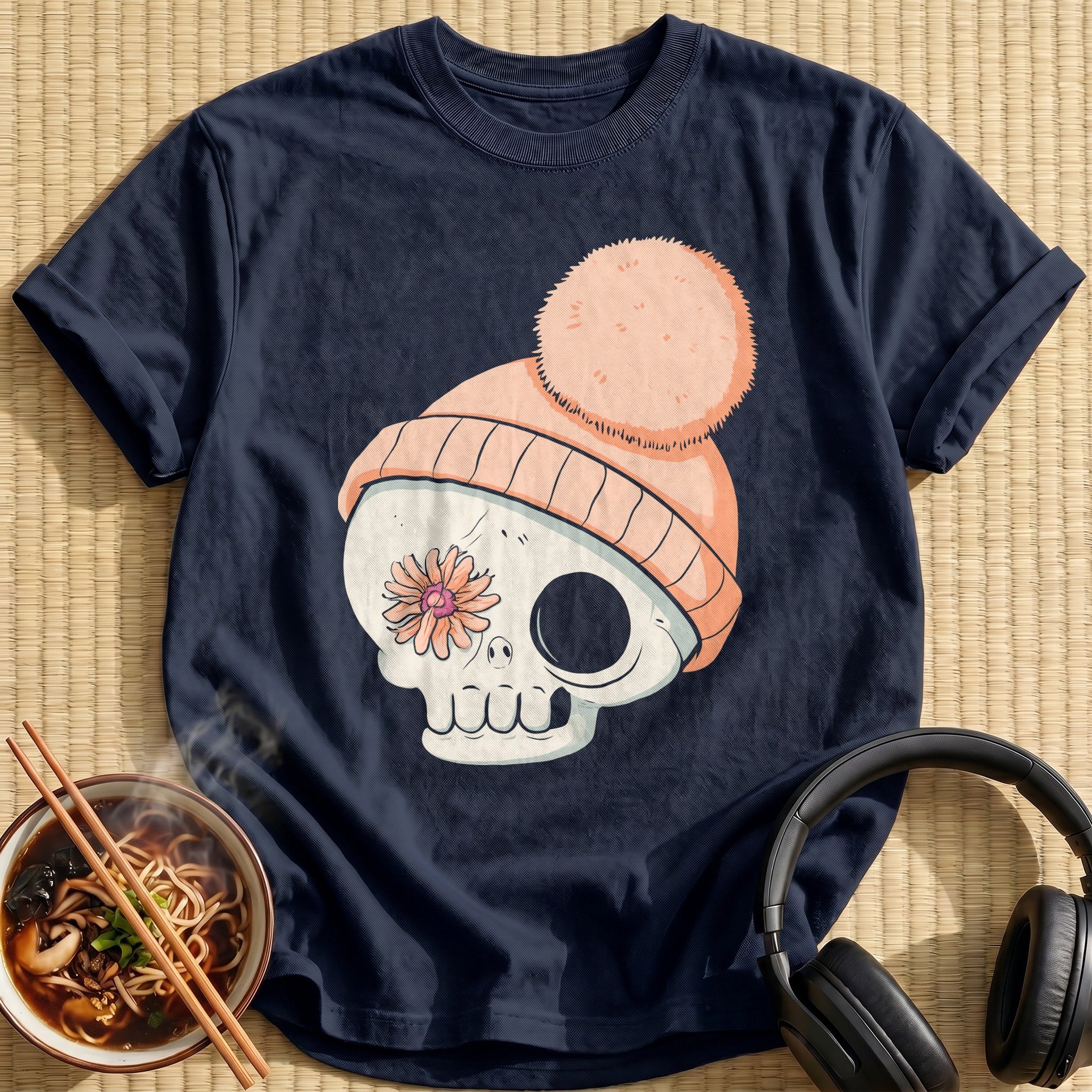 Peach Beanie Flower Skull