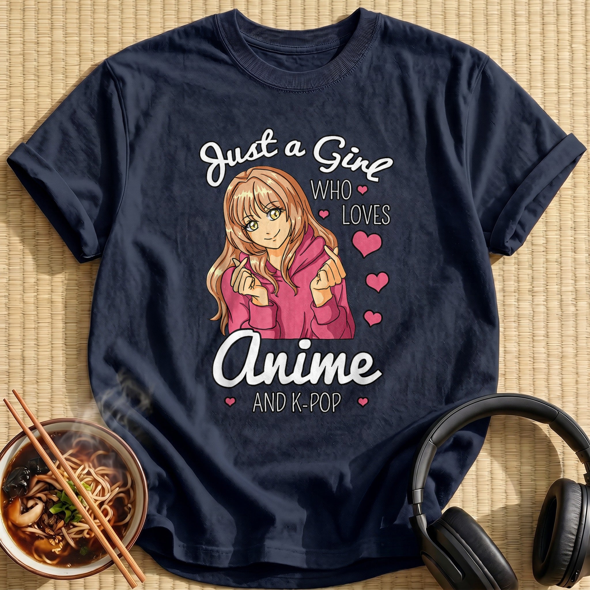 Pink Hoodie Girl Kpop Finger Hearts - Navy